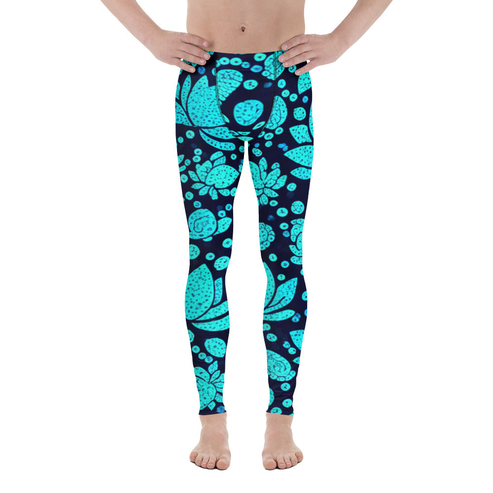 Men's teal lotus paillette meggings front view