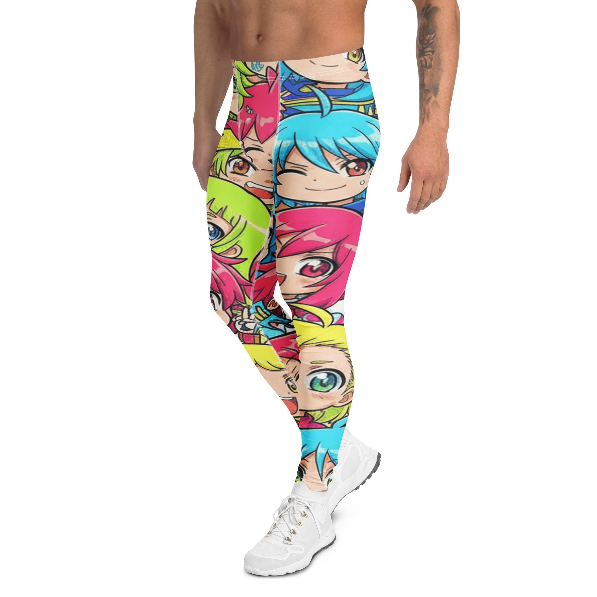 Women's anime collage chibi party printed meggings front view