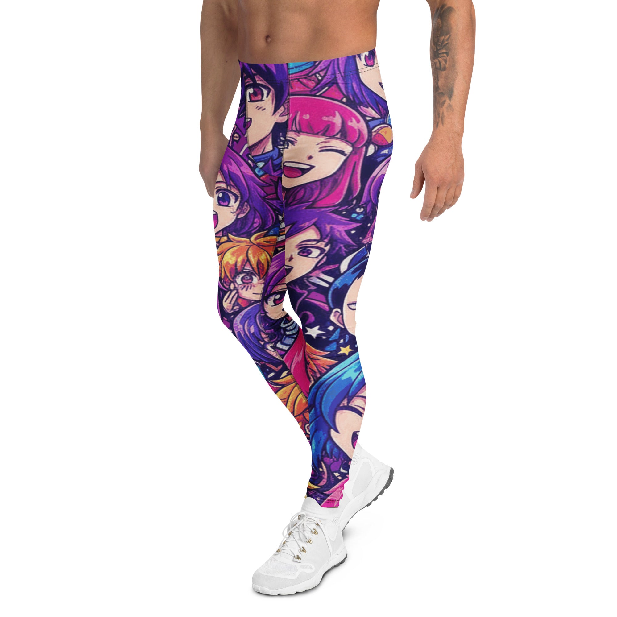 Women's anime collage galaxy hero printed meggings front view