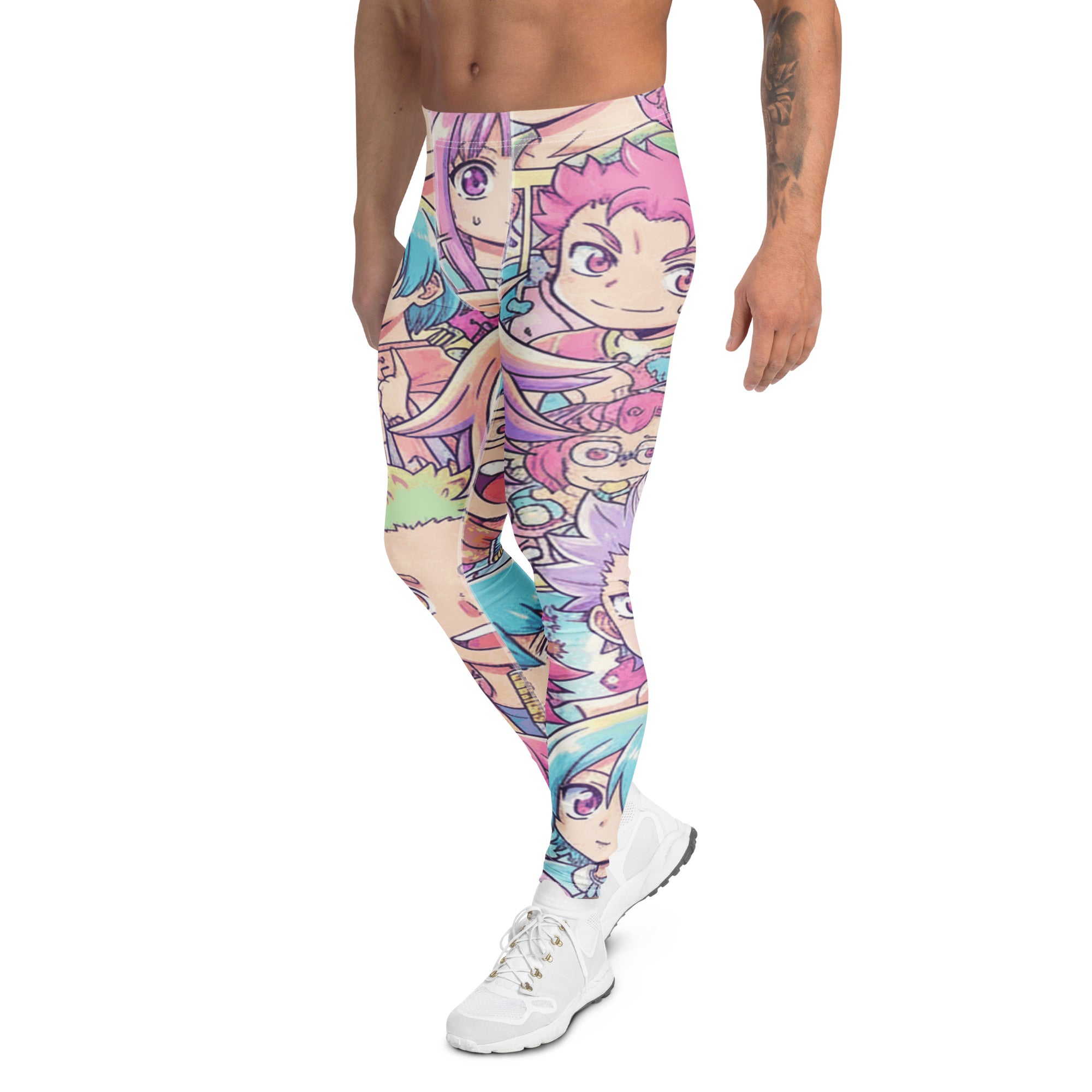 Men's anime collage pastel dream printed leggings front view
