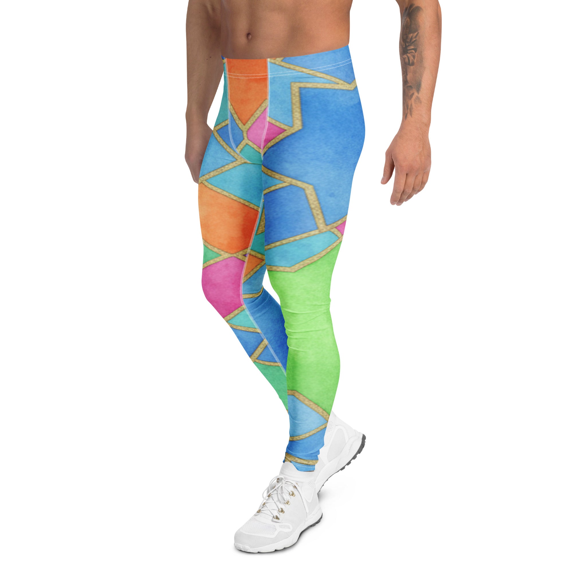 Men's watercolour pattern meggings front view