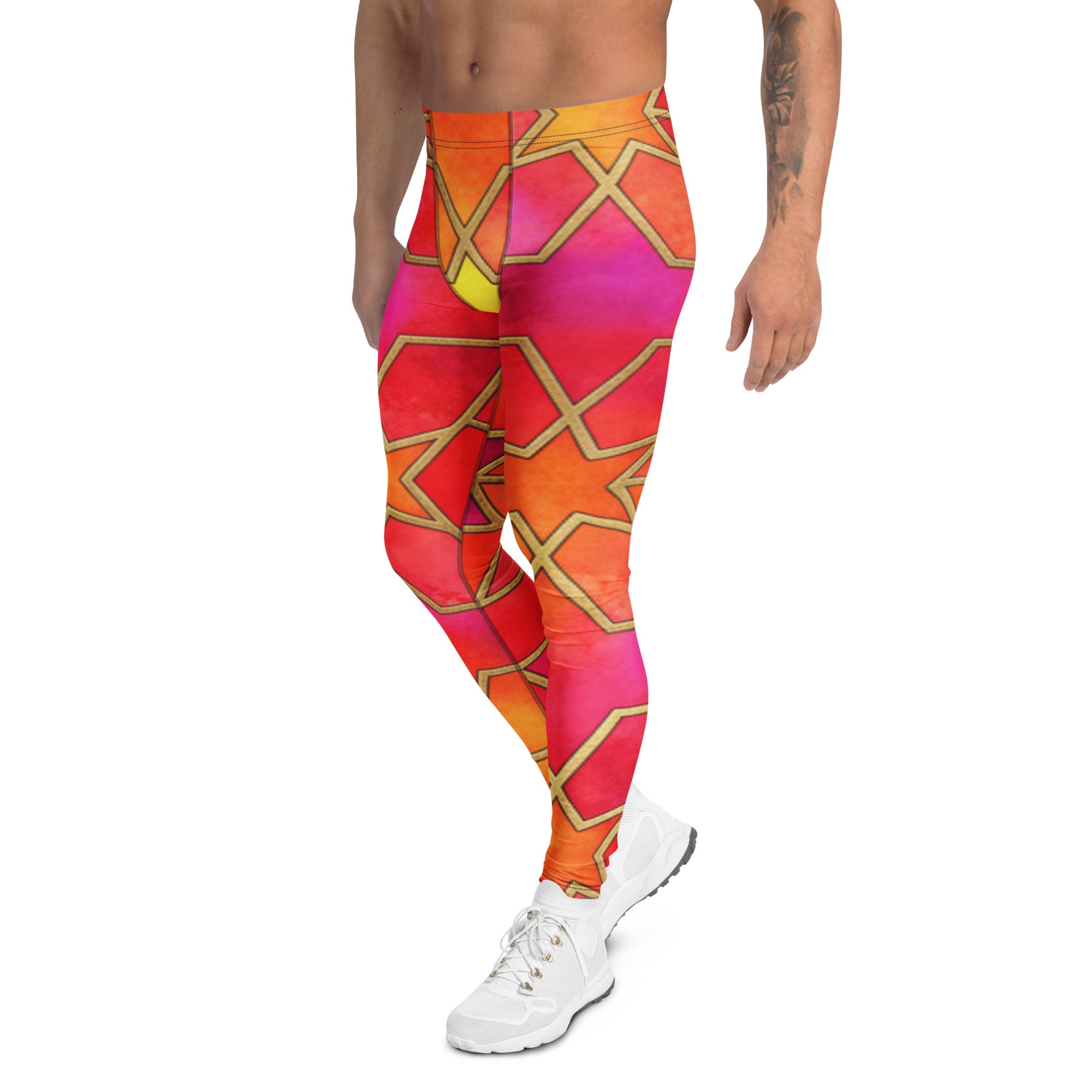 Men's Arabic Fire Opal printed meggings front view