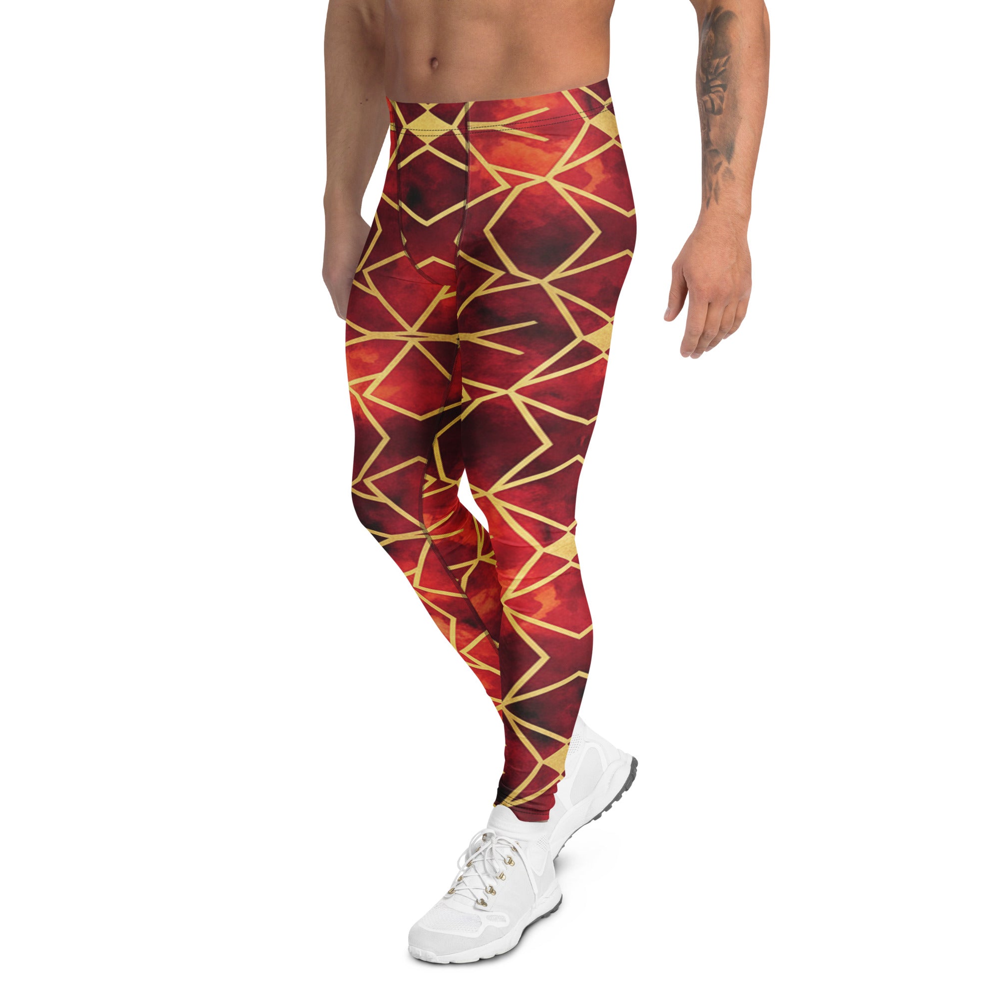 Men's arabic ruby gold printed meggings front view