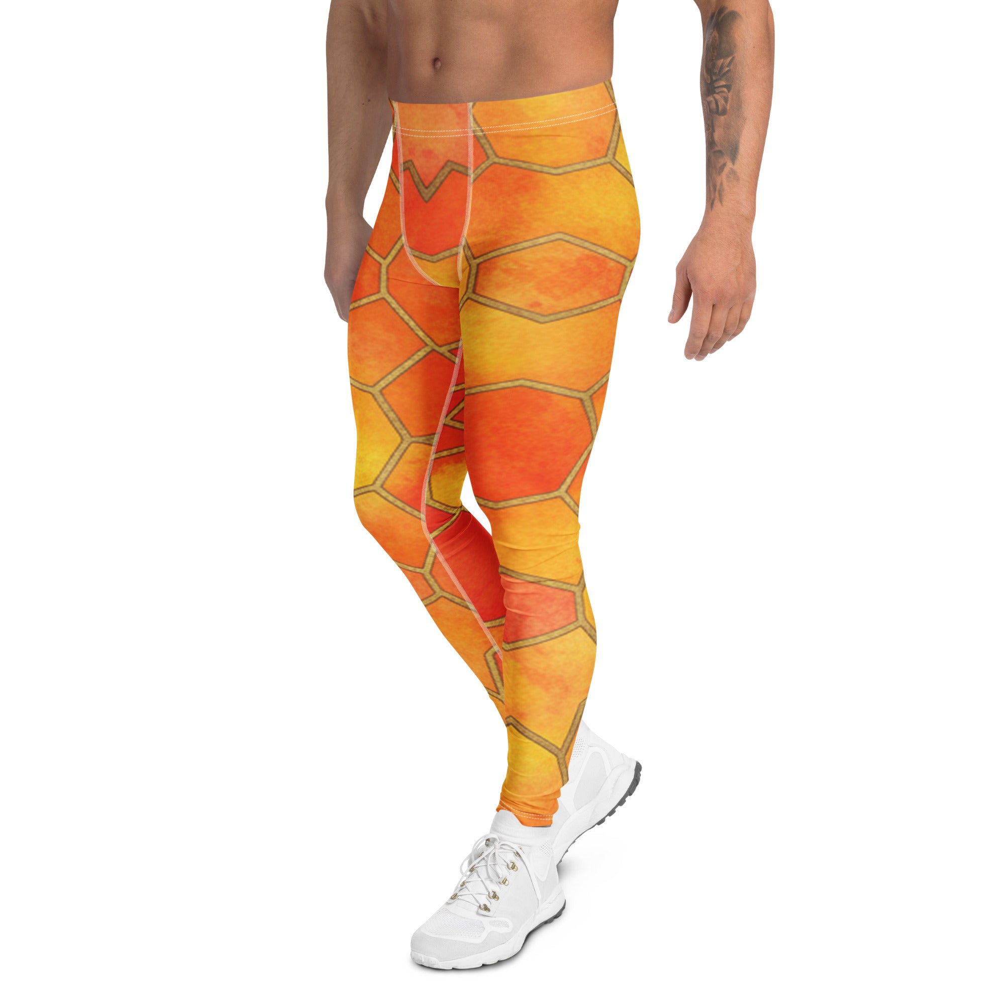 Men's arabic watercolour sunset blaze meggings front view