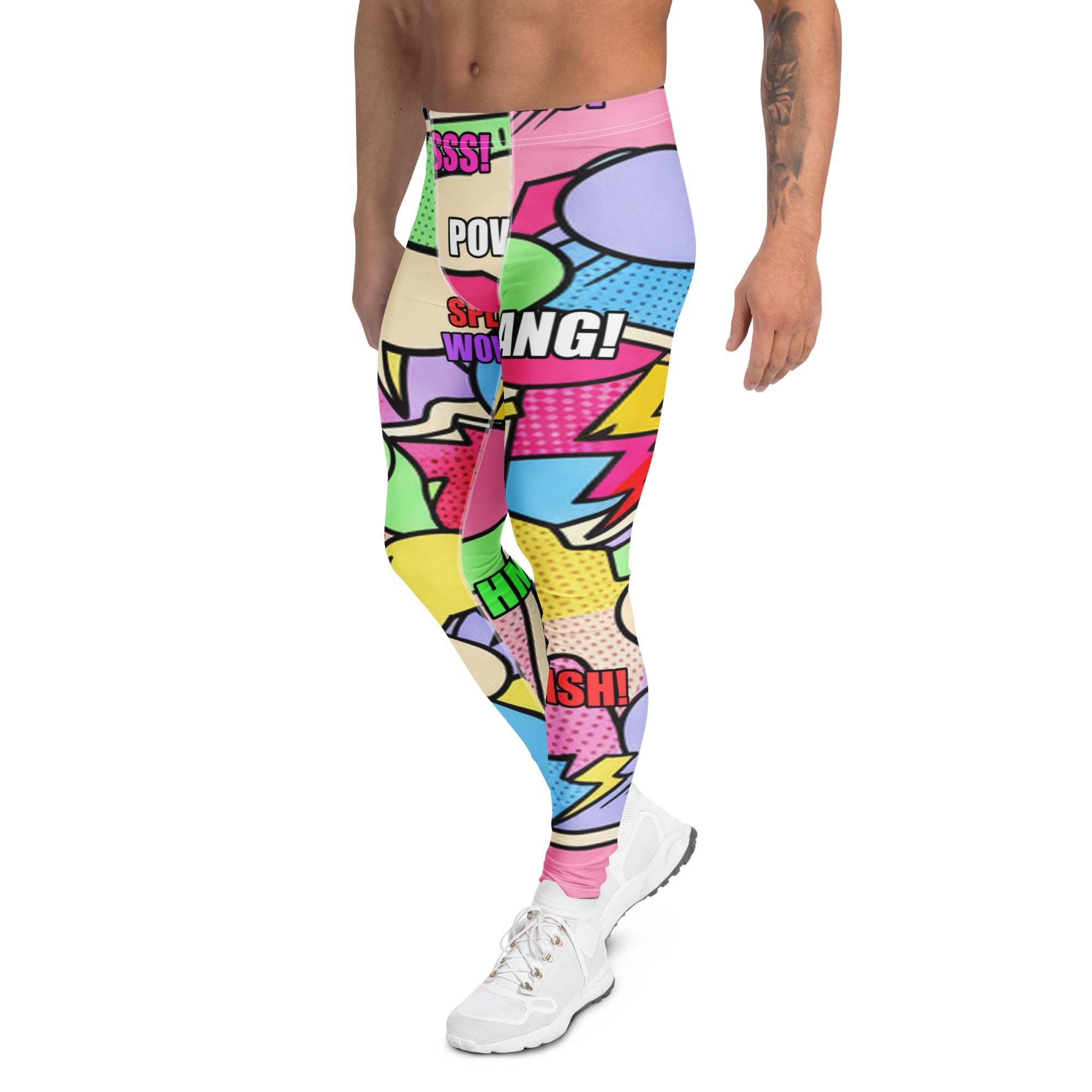 Men's comic pop candy pastel printed meggings front view