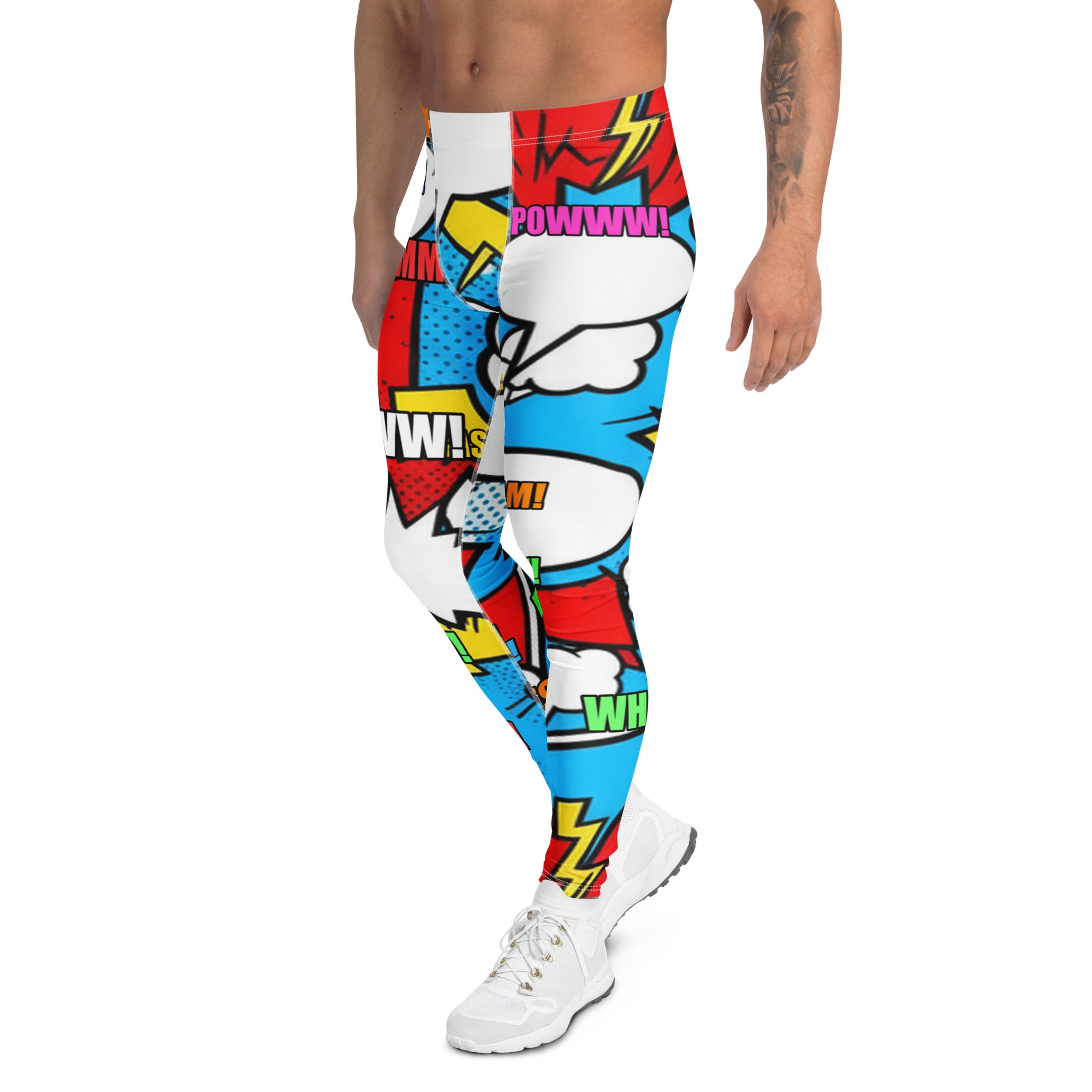 Men's comic pop electric blue meggings front view