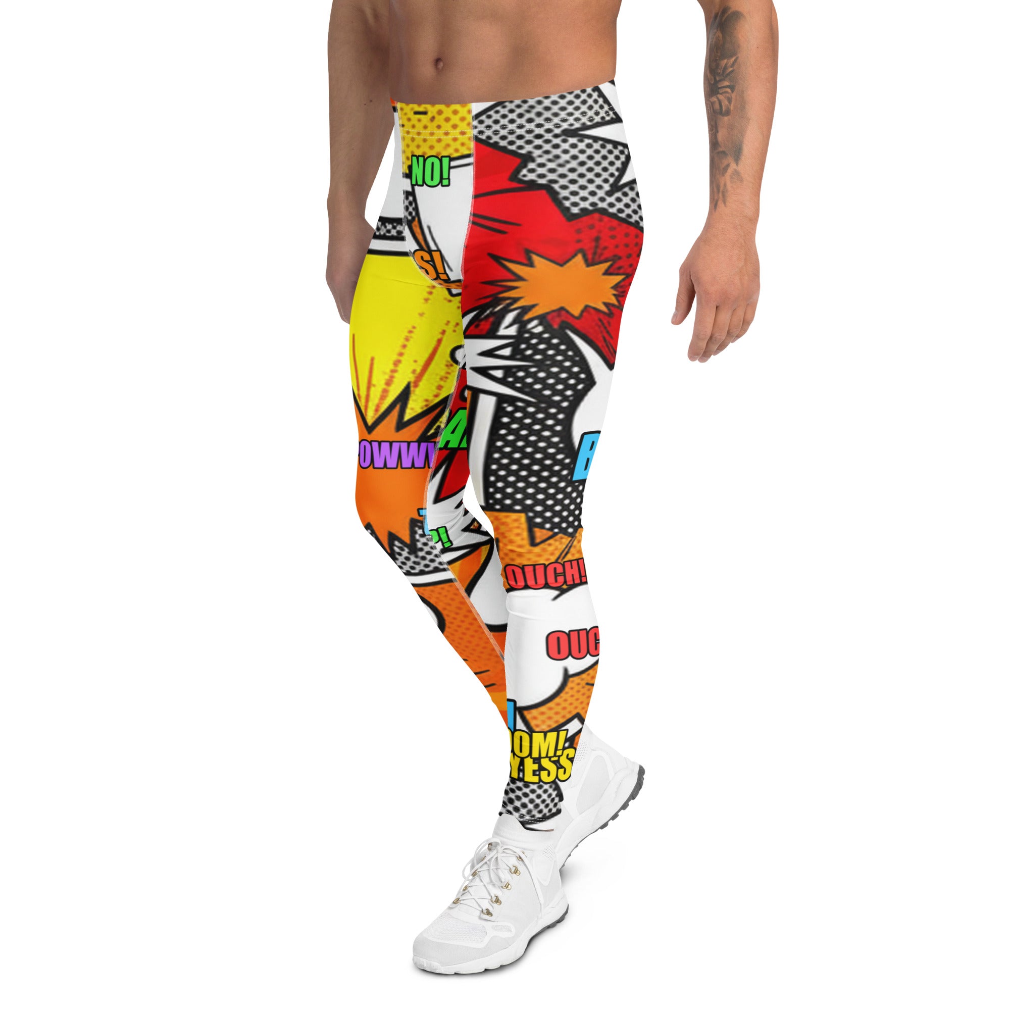 Men's comic strip boom town meggings front view