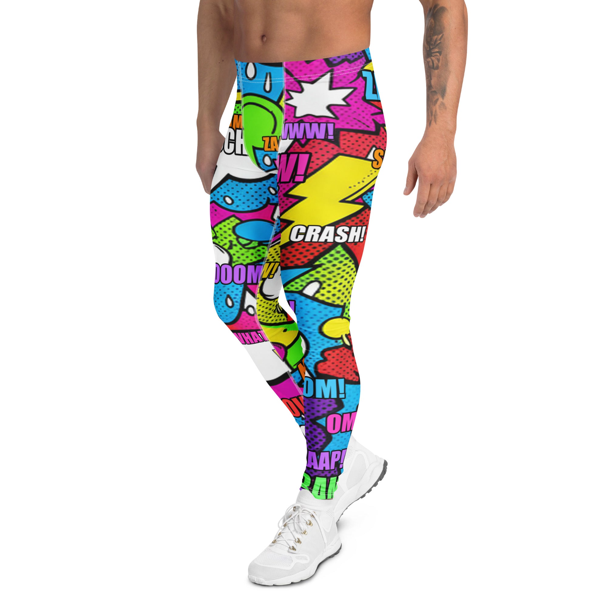 Women's comic strip graffiti street printed meggings front view