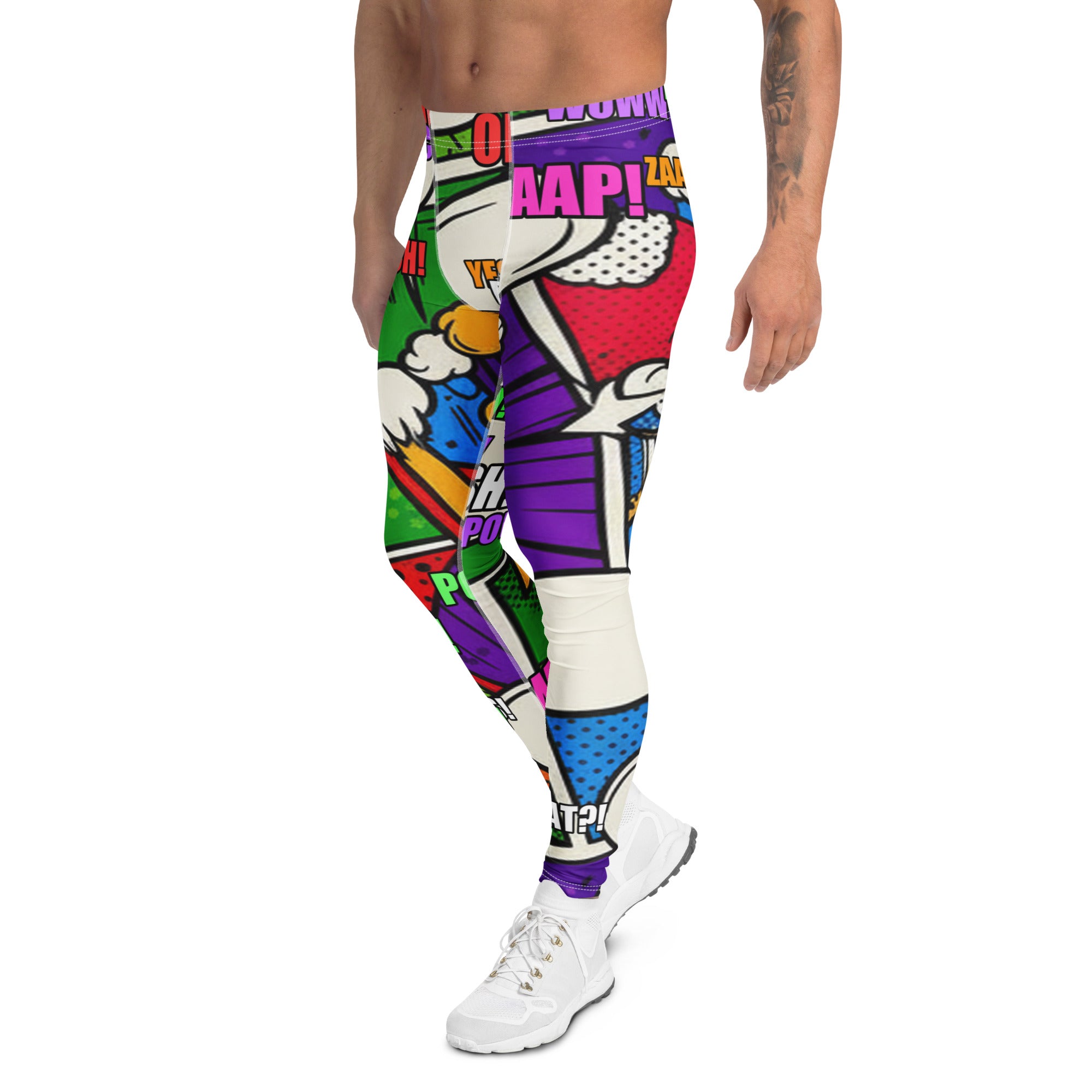 Women's comic strip monster mash printed meggings front view