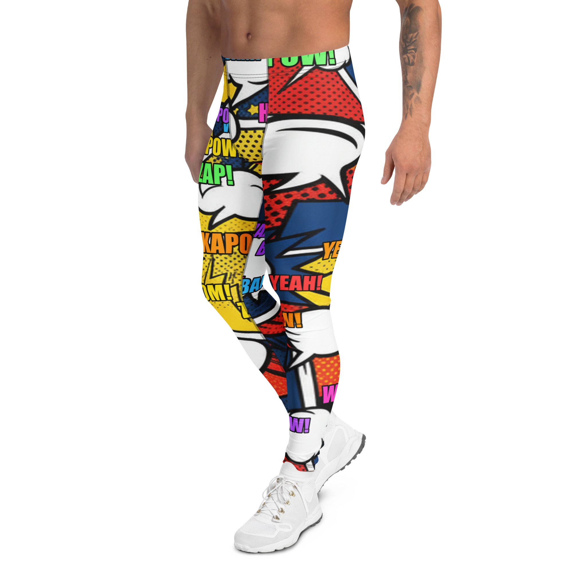 Men's comic strip thunder punch meggings front view