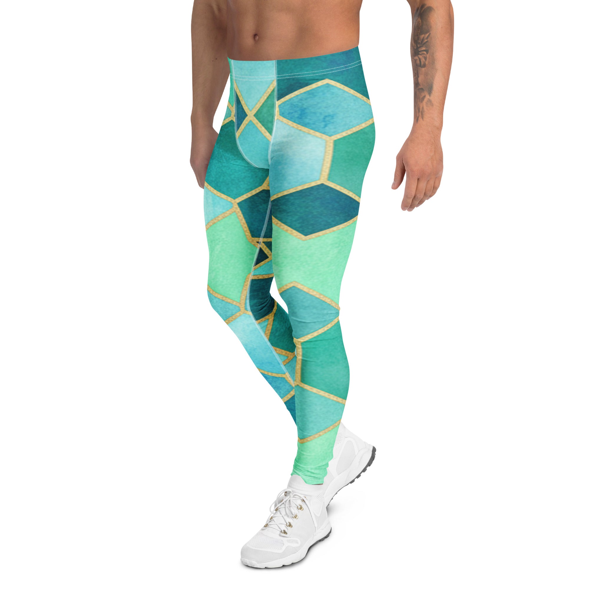 Men's watercolour lagoon meggings front view