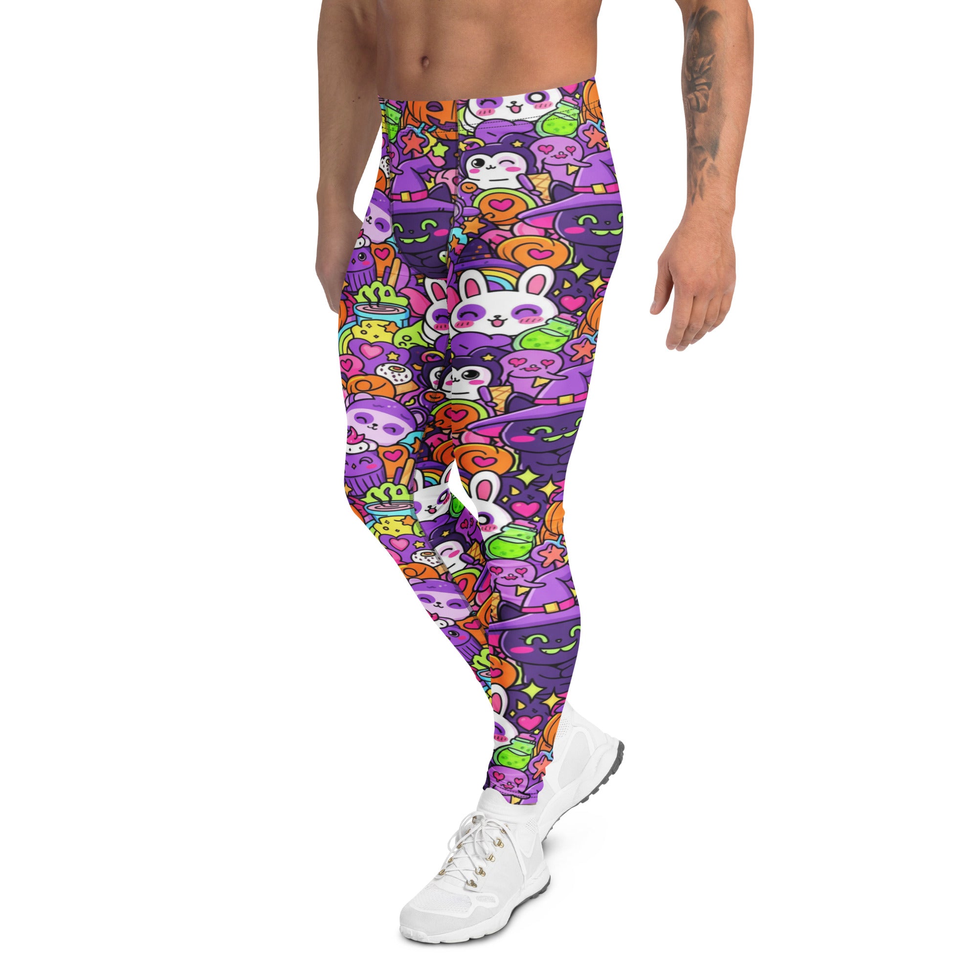 Men's kawaii witch familiar printed leggings front view