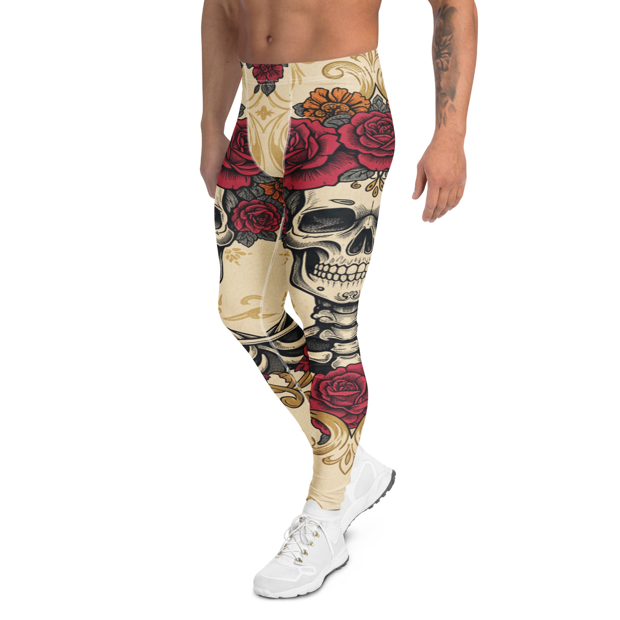 Men's La Catrina Floral Crown meggings front view