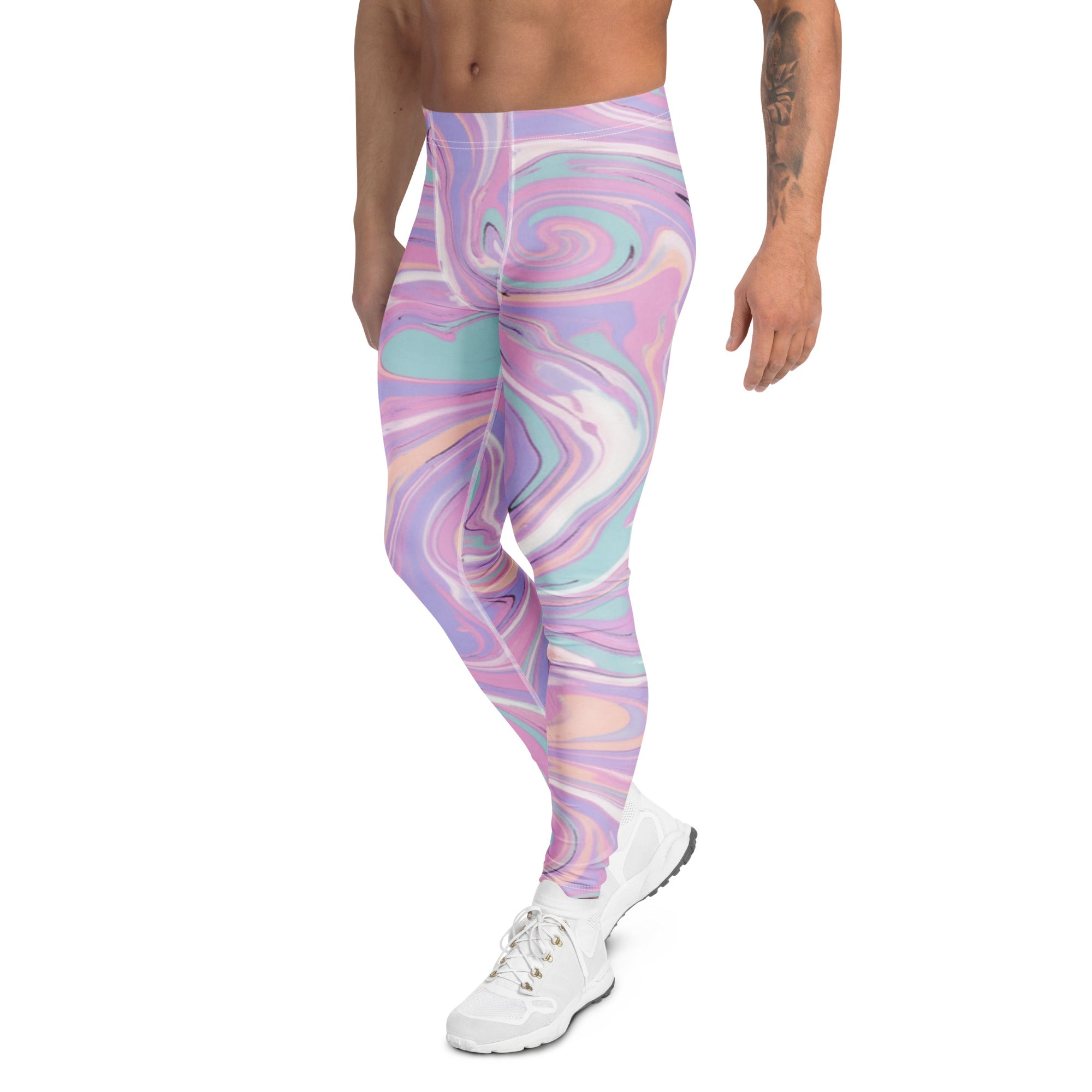 Women's liquid marble cotton candy printed meggings front view