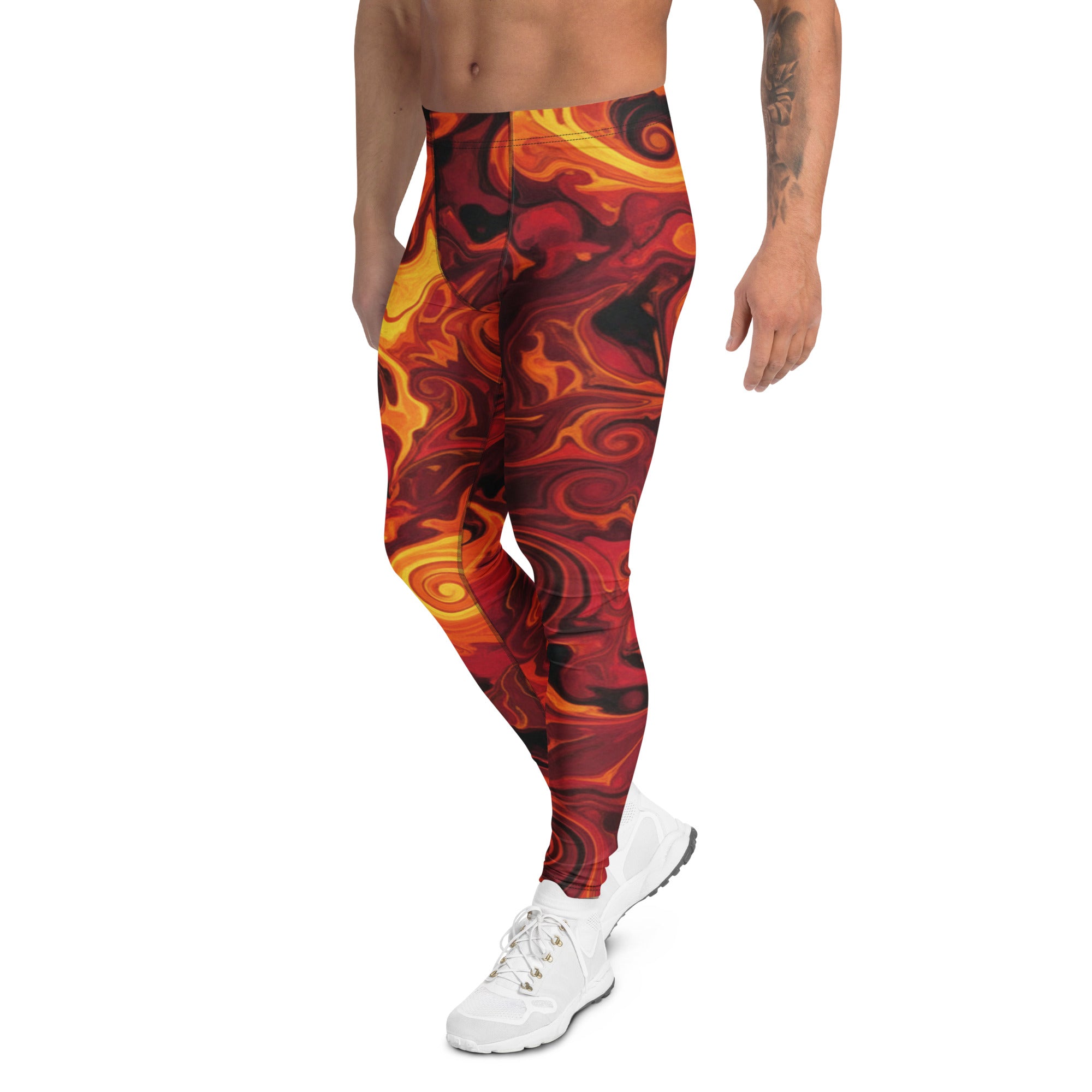Men's liquid marble lava flow meggings front view
