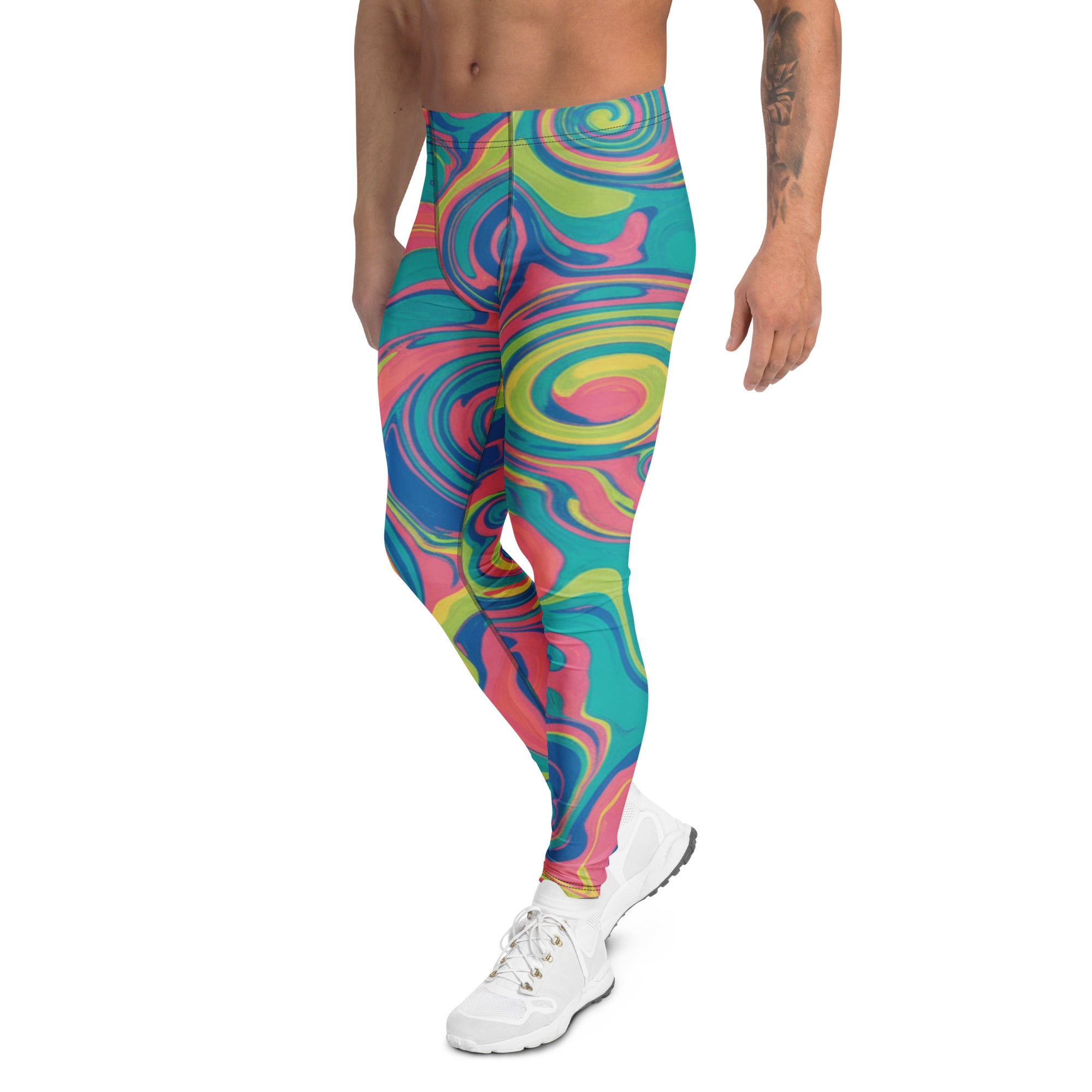 Men's liquid marble tropical paradise meggings front view