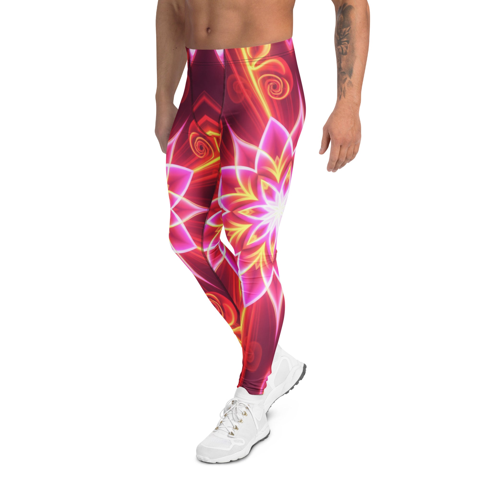 Men's psychedelic plasma core printed meggings front view