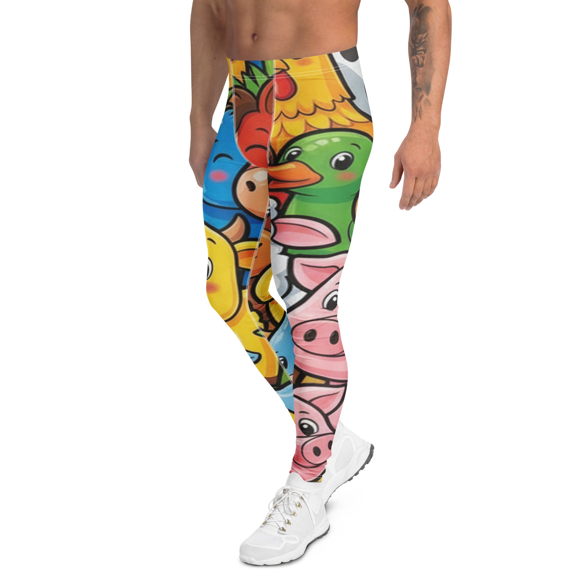 Men's vibrant farm animals meggings front view