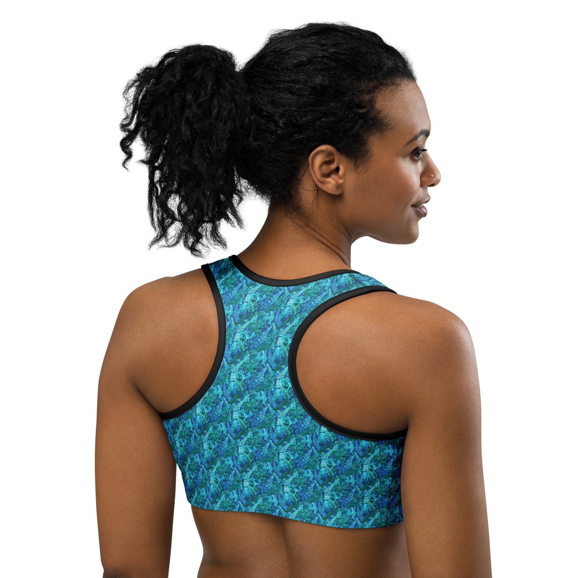 Electrik Blue Ferns Sports Bra | GearBunch