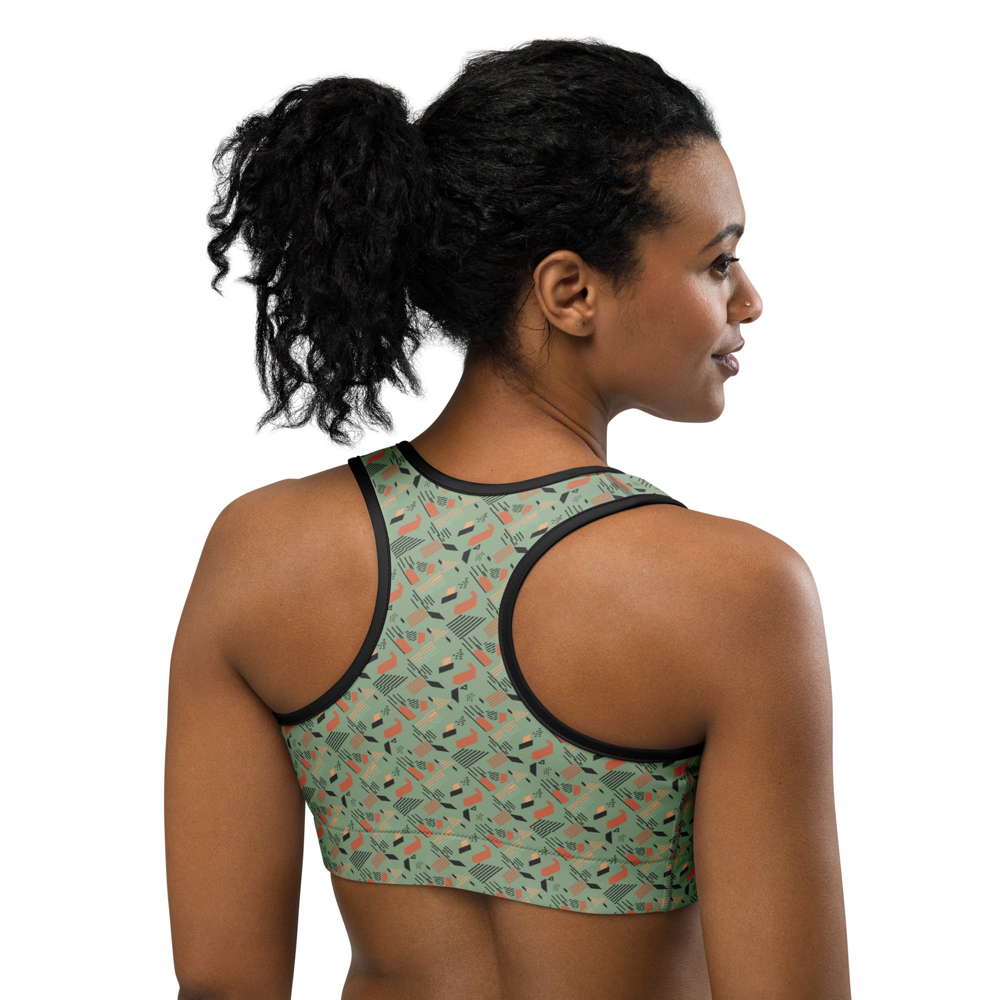 Green Terracotta Stripes Sports Bra | GearBunch
