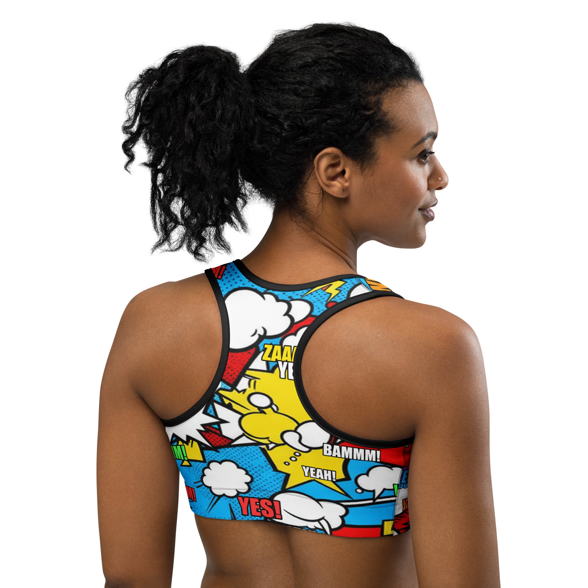 Comic Pop Electric Blue Sports Bra | GearBunch