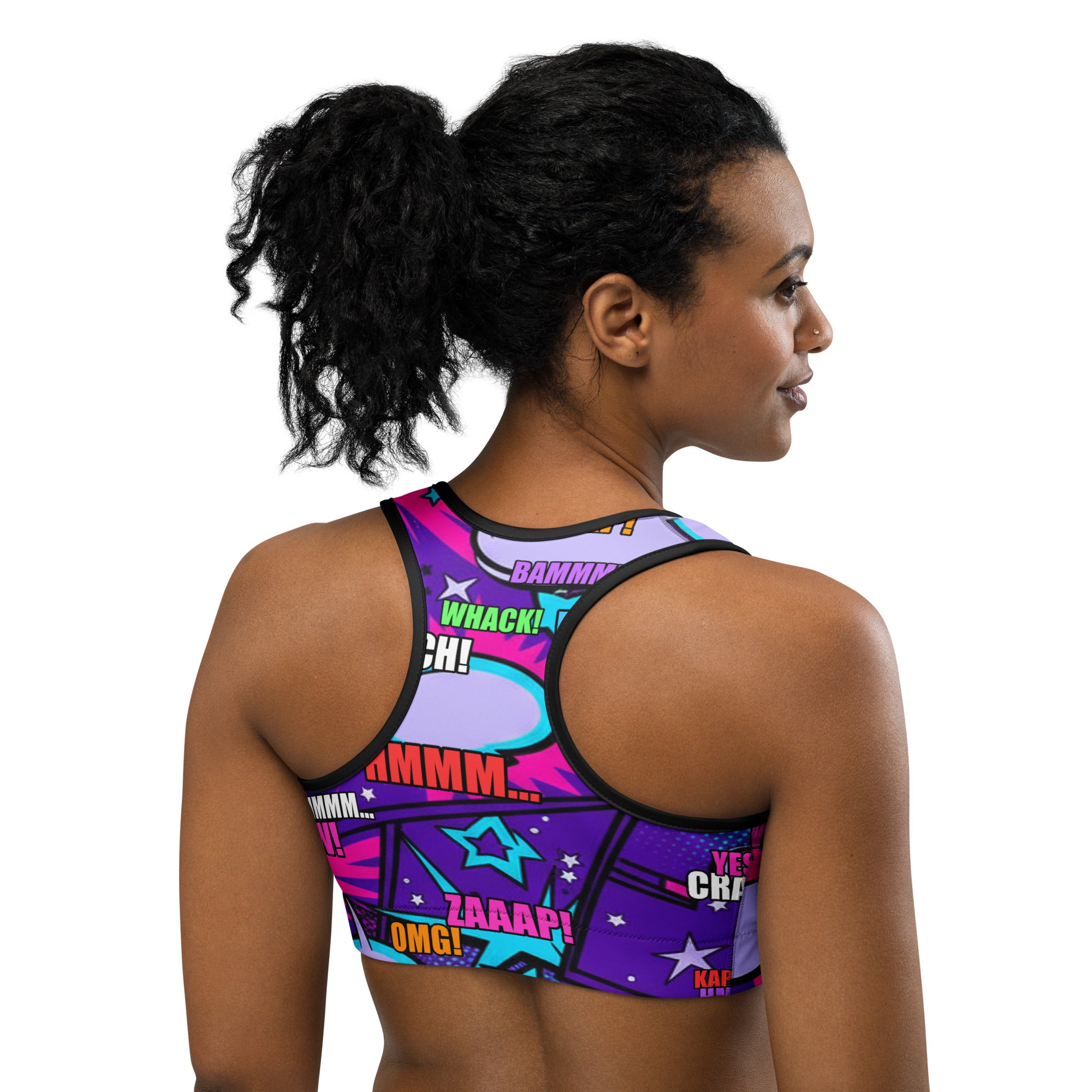 Comic Pop Galaxy Purple Sports Bra | GearBunch