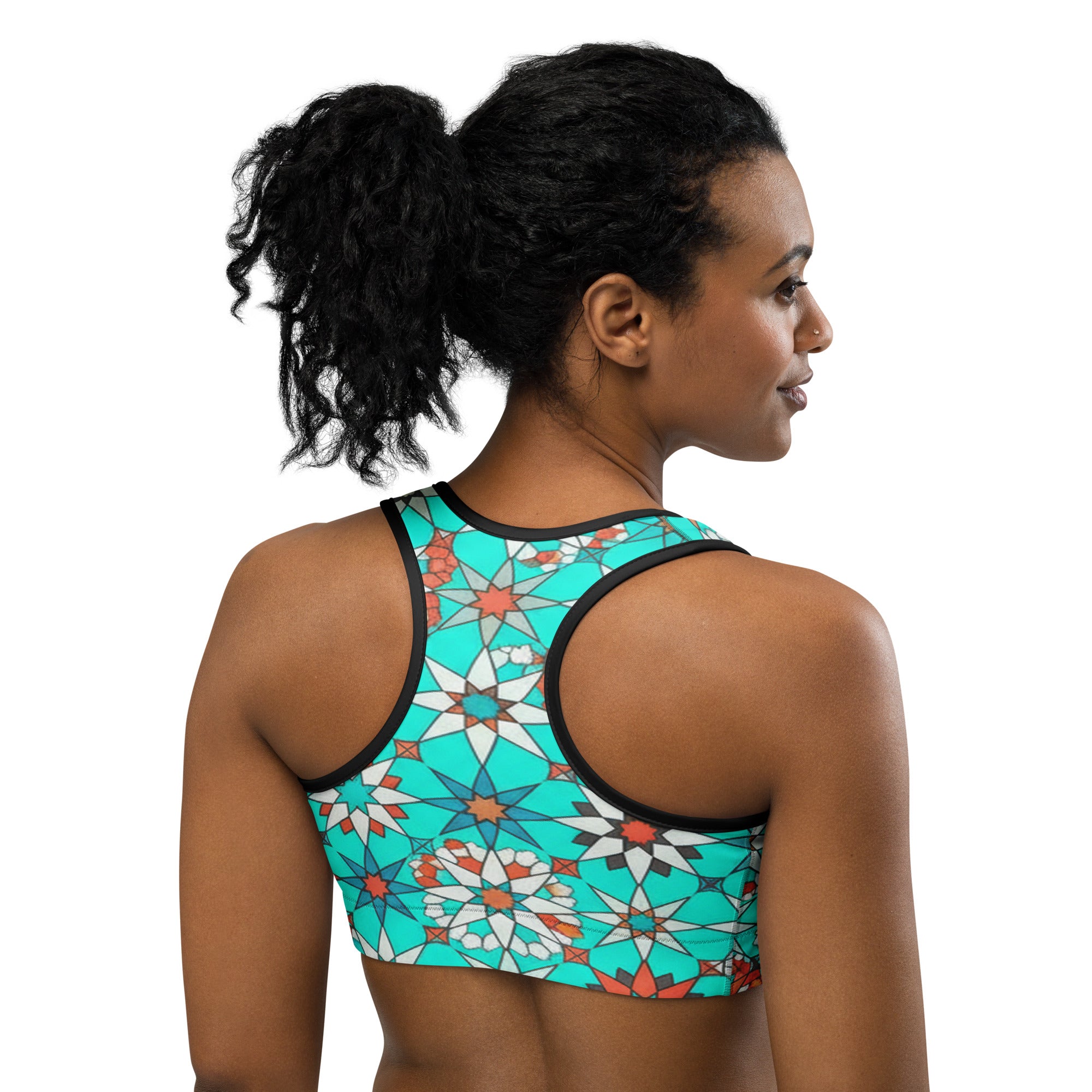Zellige Turquoise Coral Sports Bra | GearBunch
