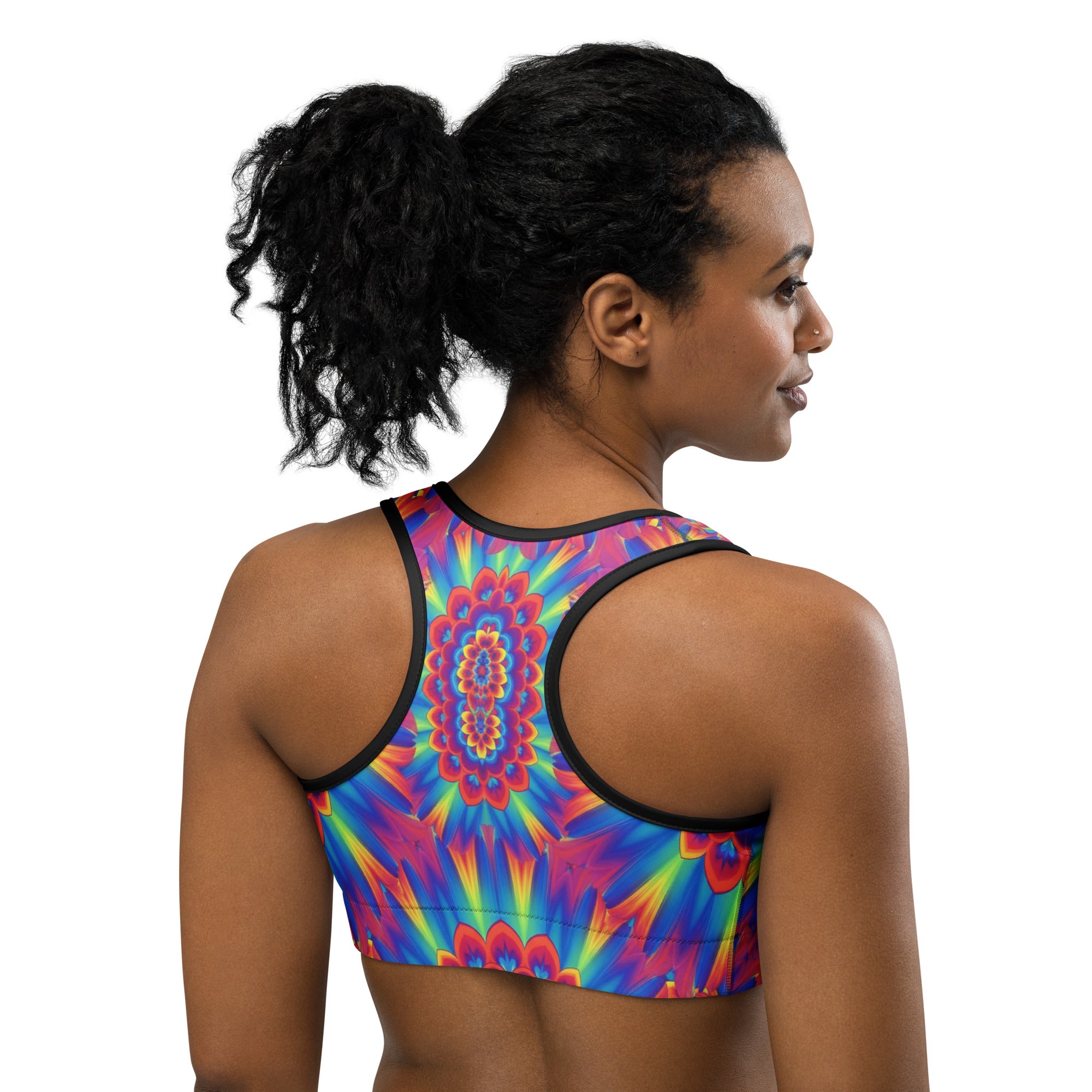 Psychedelic Neon Rainbow Sports Bra | GearBunch
