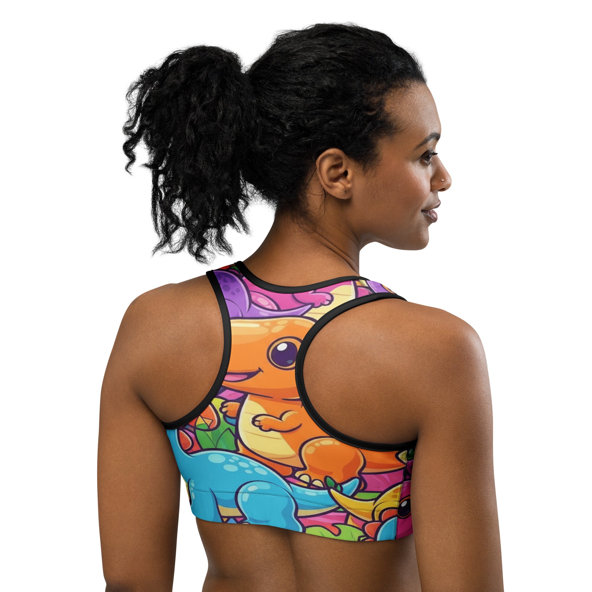 Vibrant Dinosaur Stomp Sports Bra | GearBunch