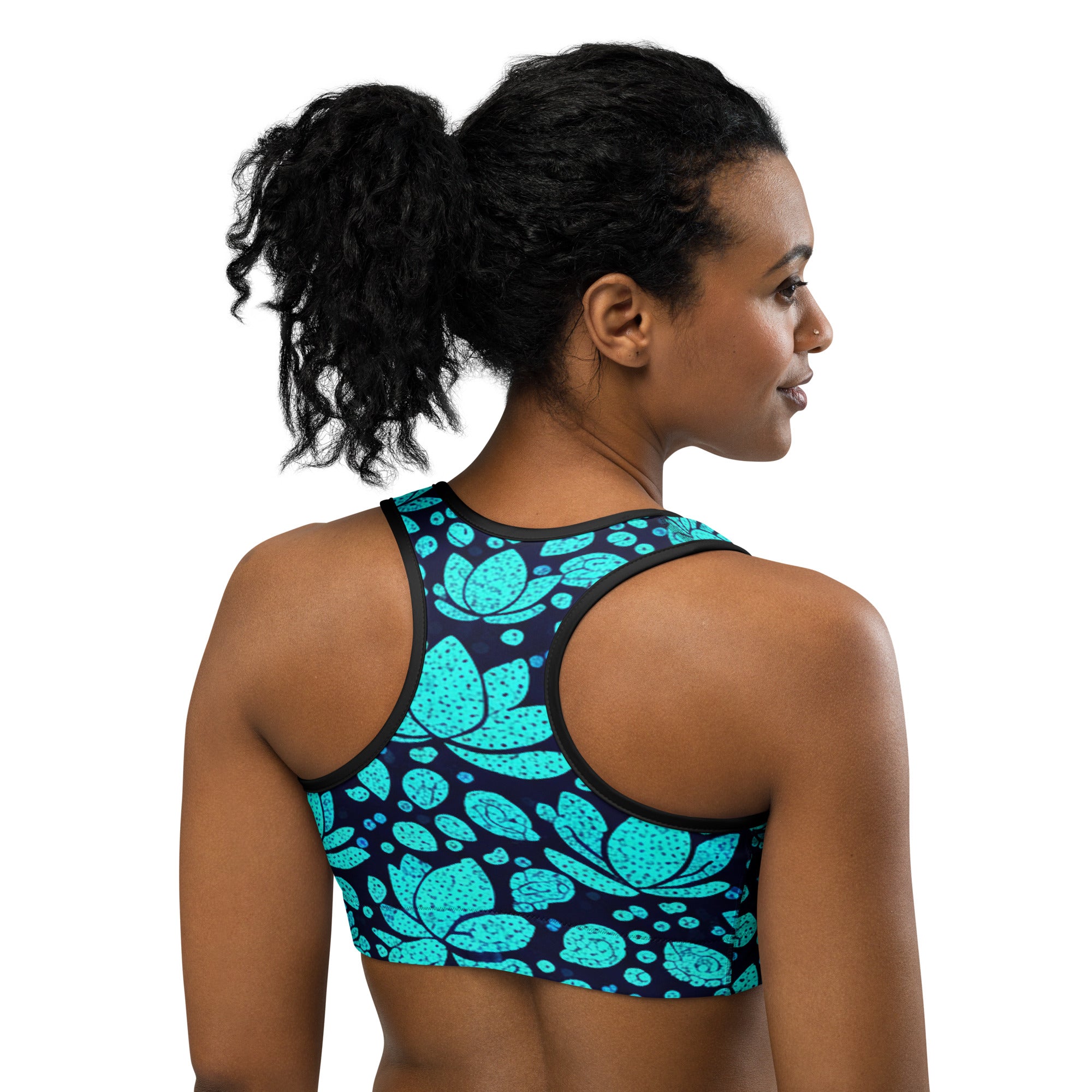 Teal Lotus Flower Sports Bra | GearBunch
