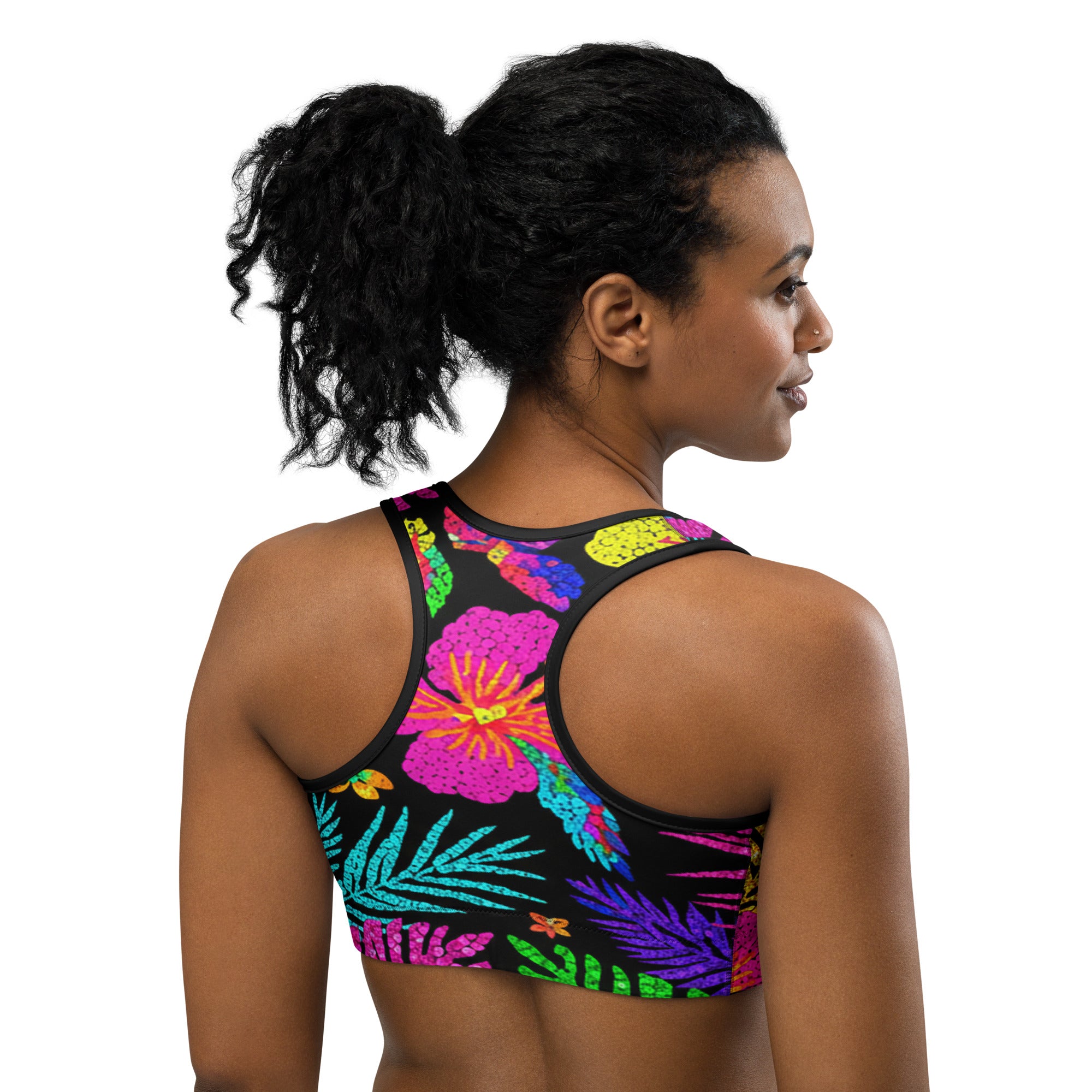 Rainbow Tropical Paillette Sports Bra | GearBunch
