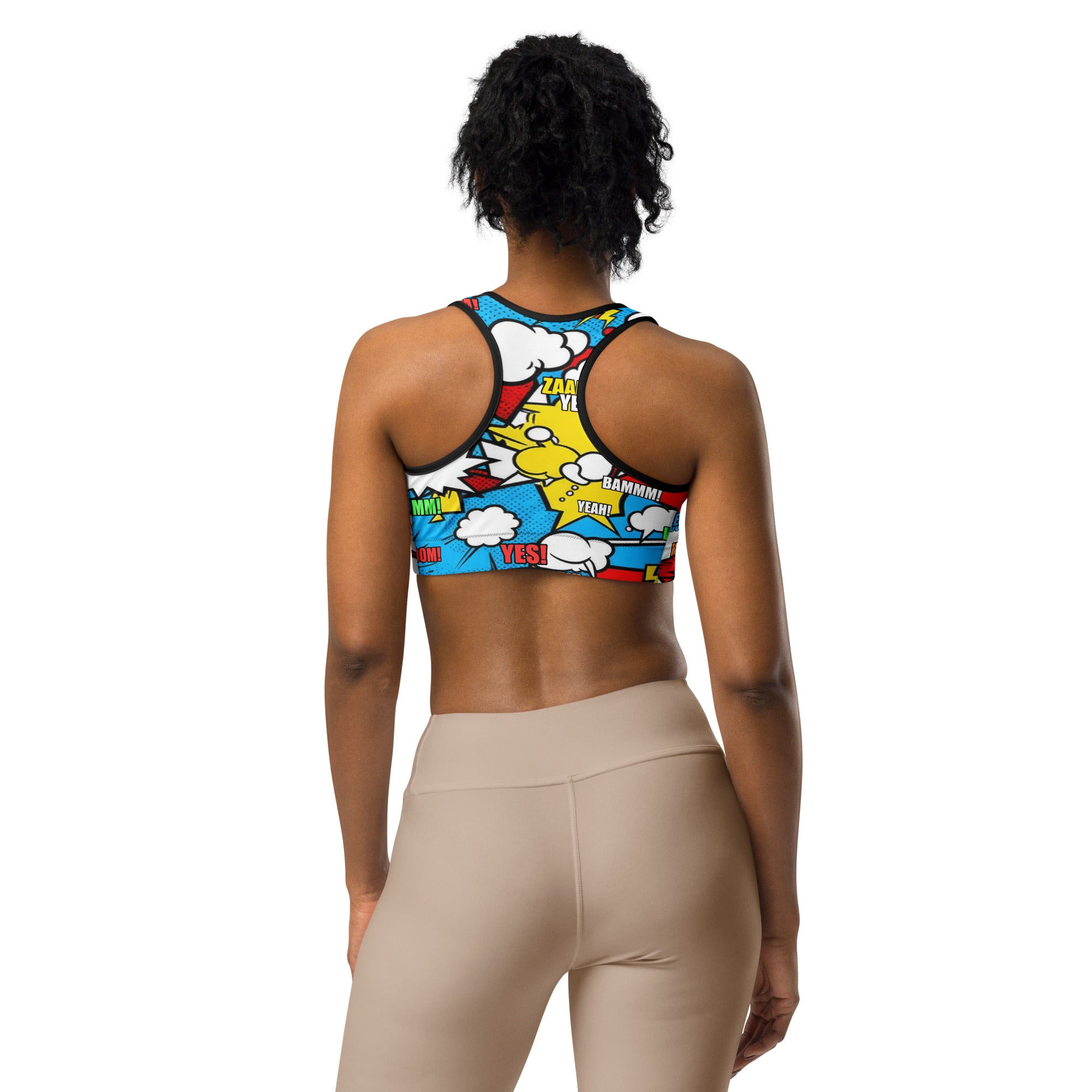Comic Pop Electric Blue Sports Bra | GearBunch
