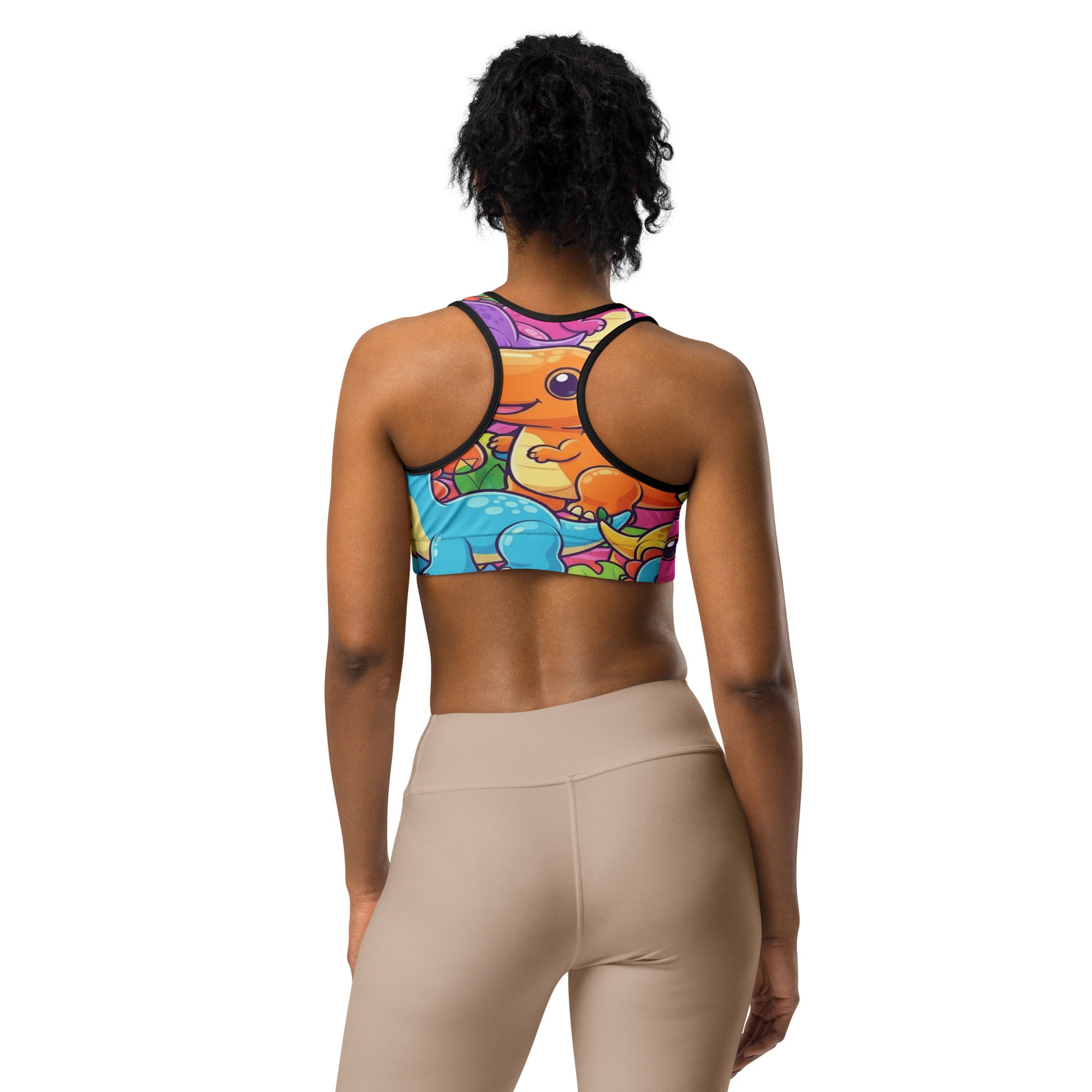Vibrant Dinosaur Stomp Sports Bra | GearBunch