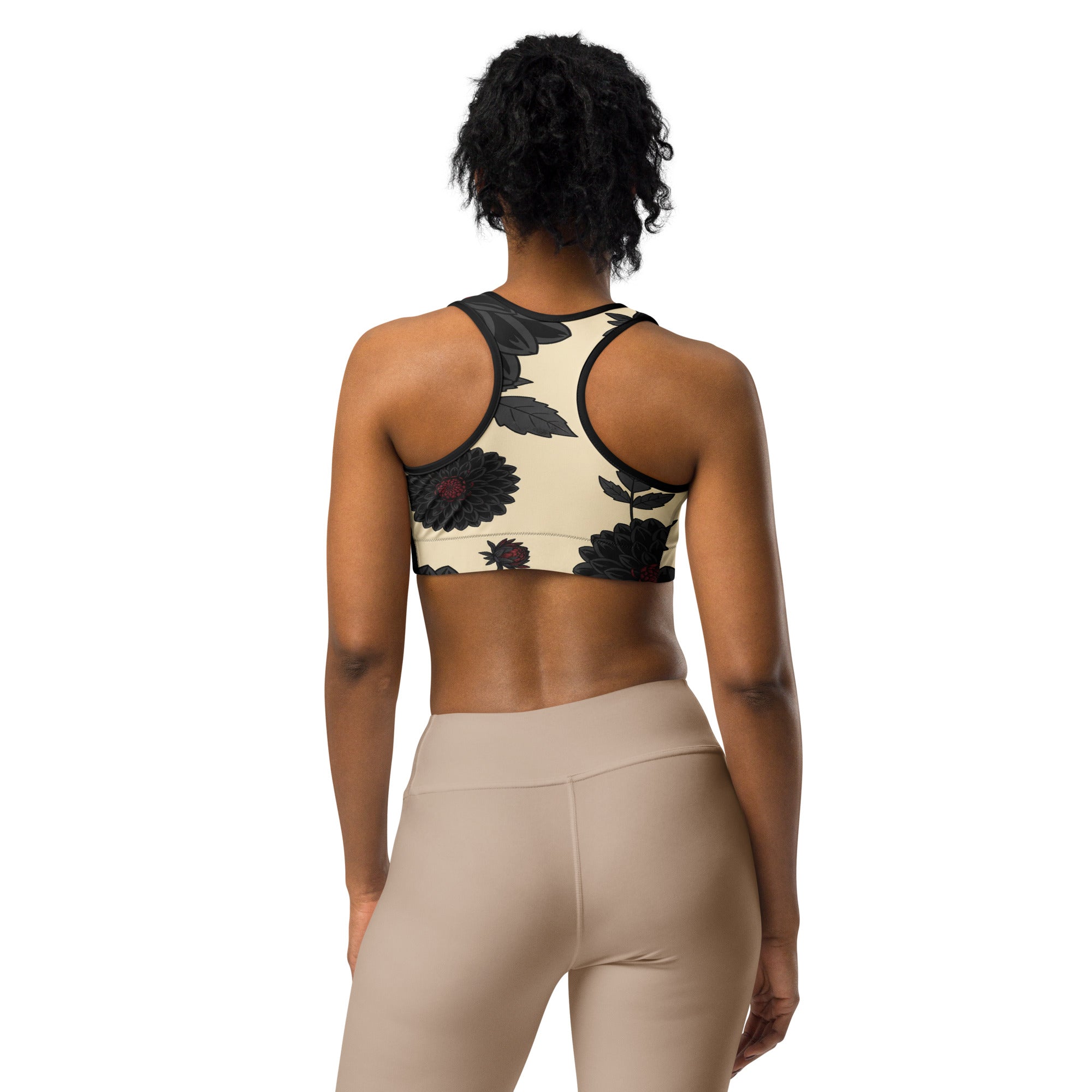 Black Dahlia Bloom Sports Bra | GearBunch