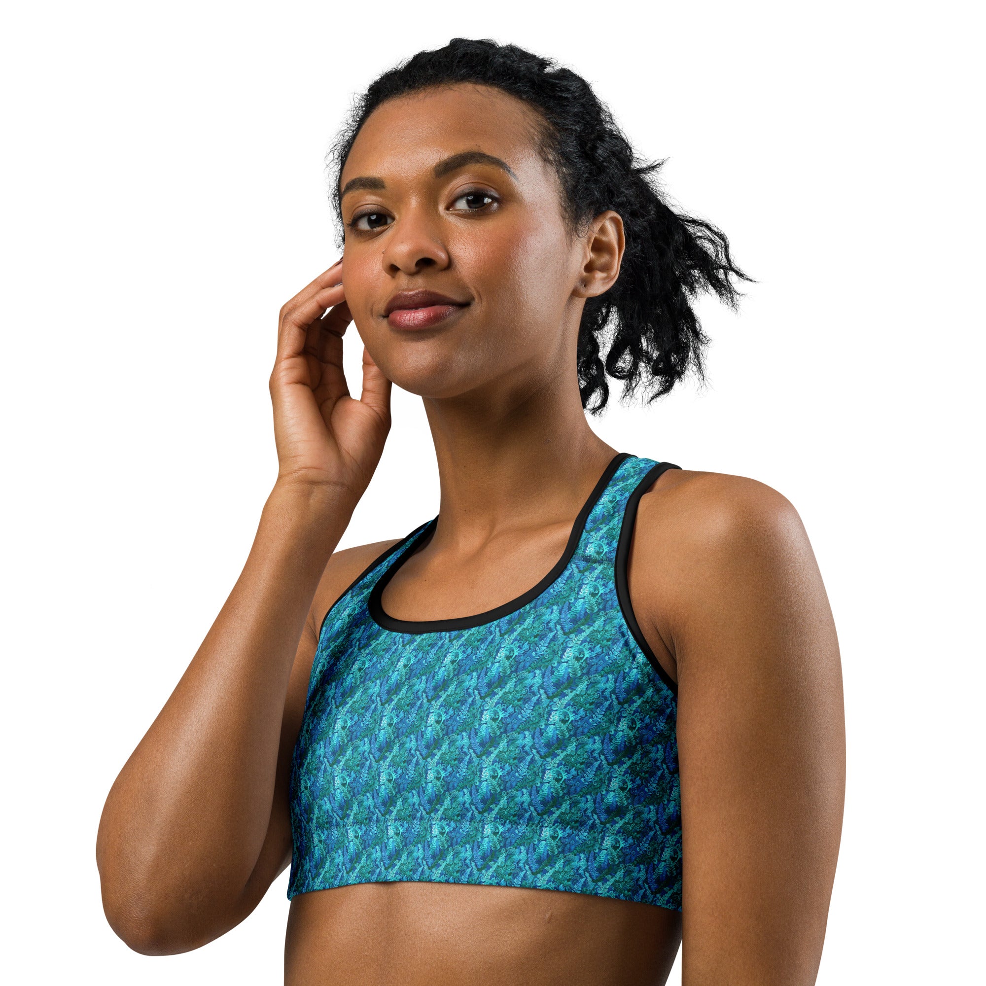 Electrik Blue Ferns Sports Bra | GearBunch