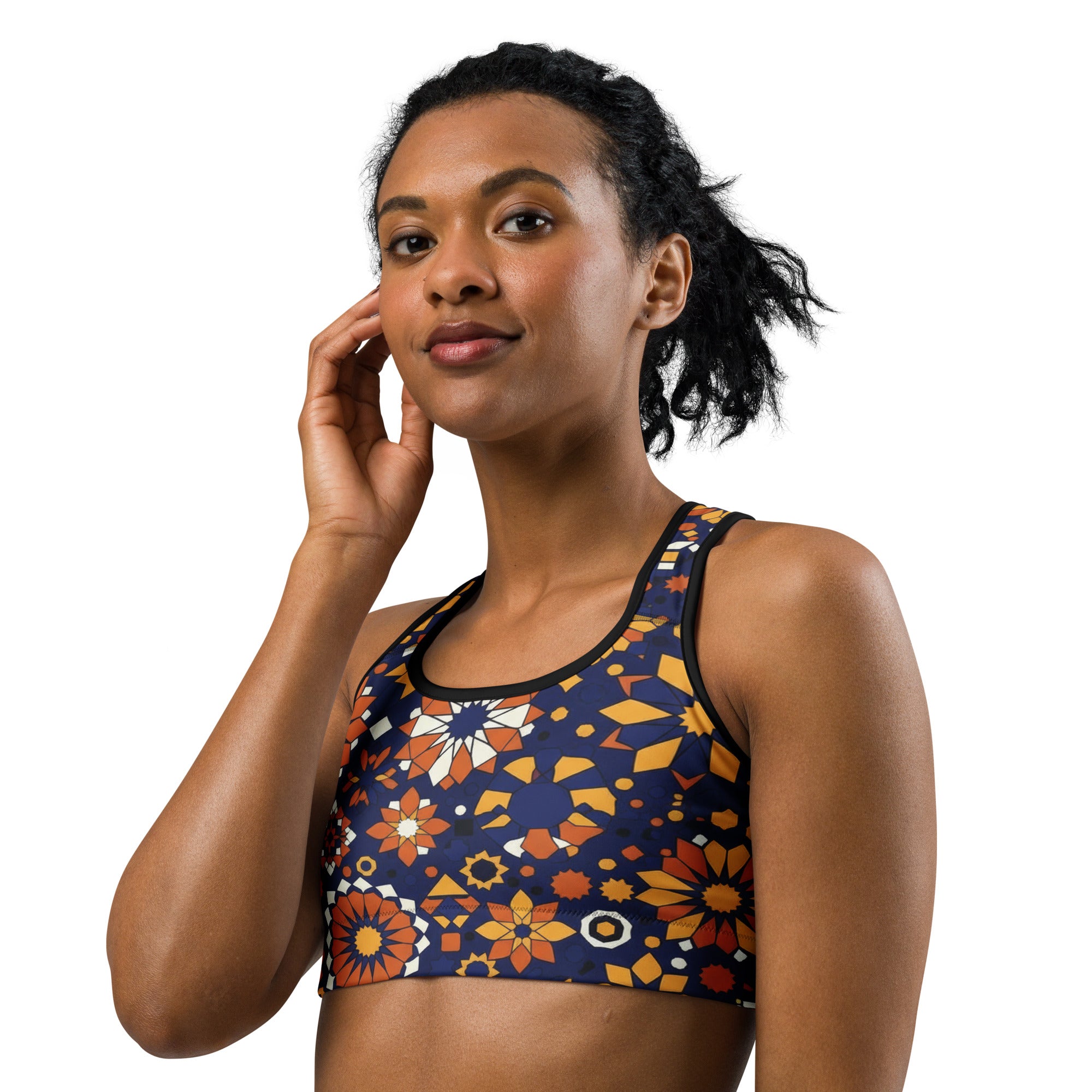Zellige Indigo Saffron Sports Bra | GearBunch