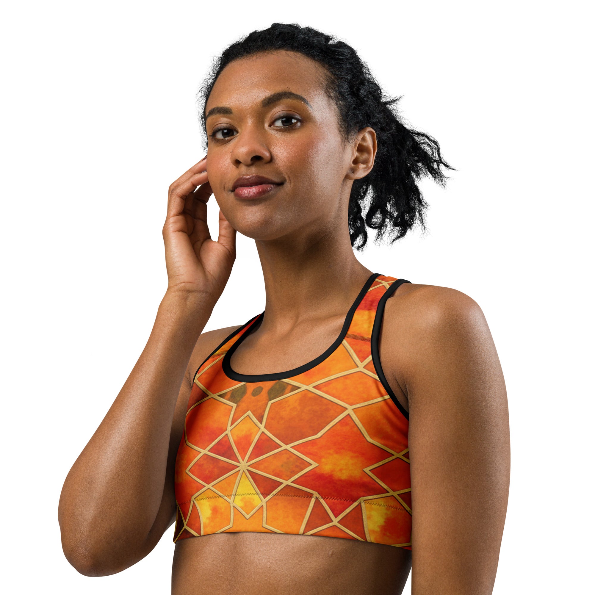 Arabic Watercolour Autumn Spice Sports Bra | GearBunch