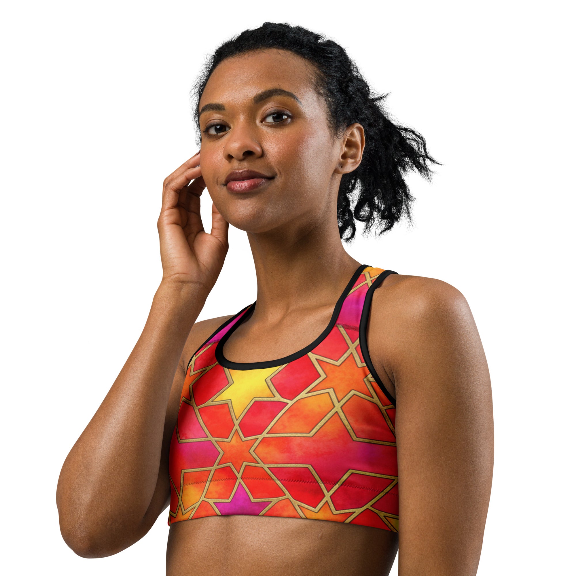 Arabic Watercolour Fire Opal Sports Bra | GearBunch