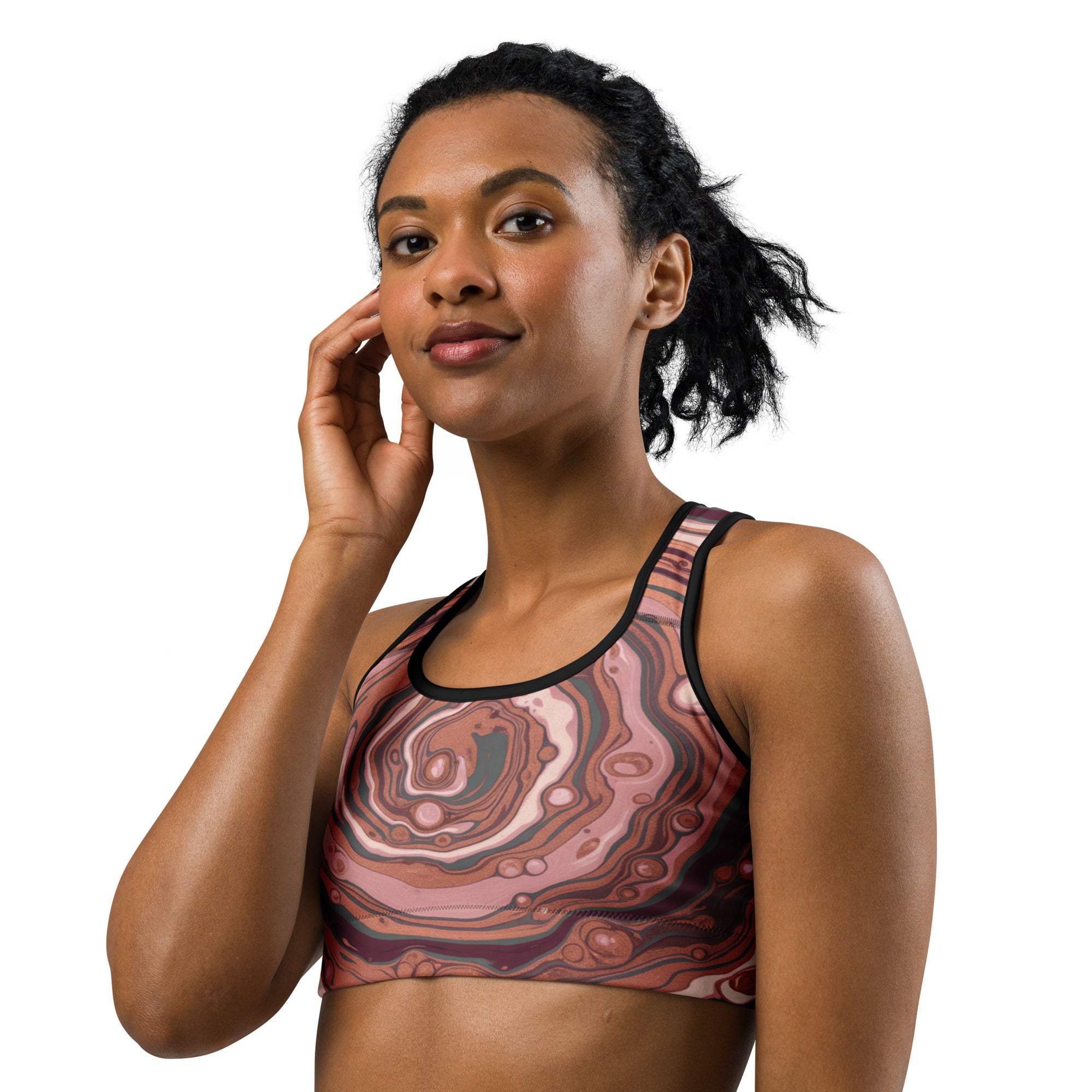 Liquid Marble Rose Gold Sports Bra | GearBunch