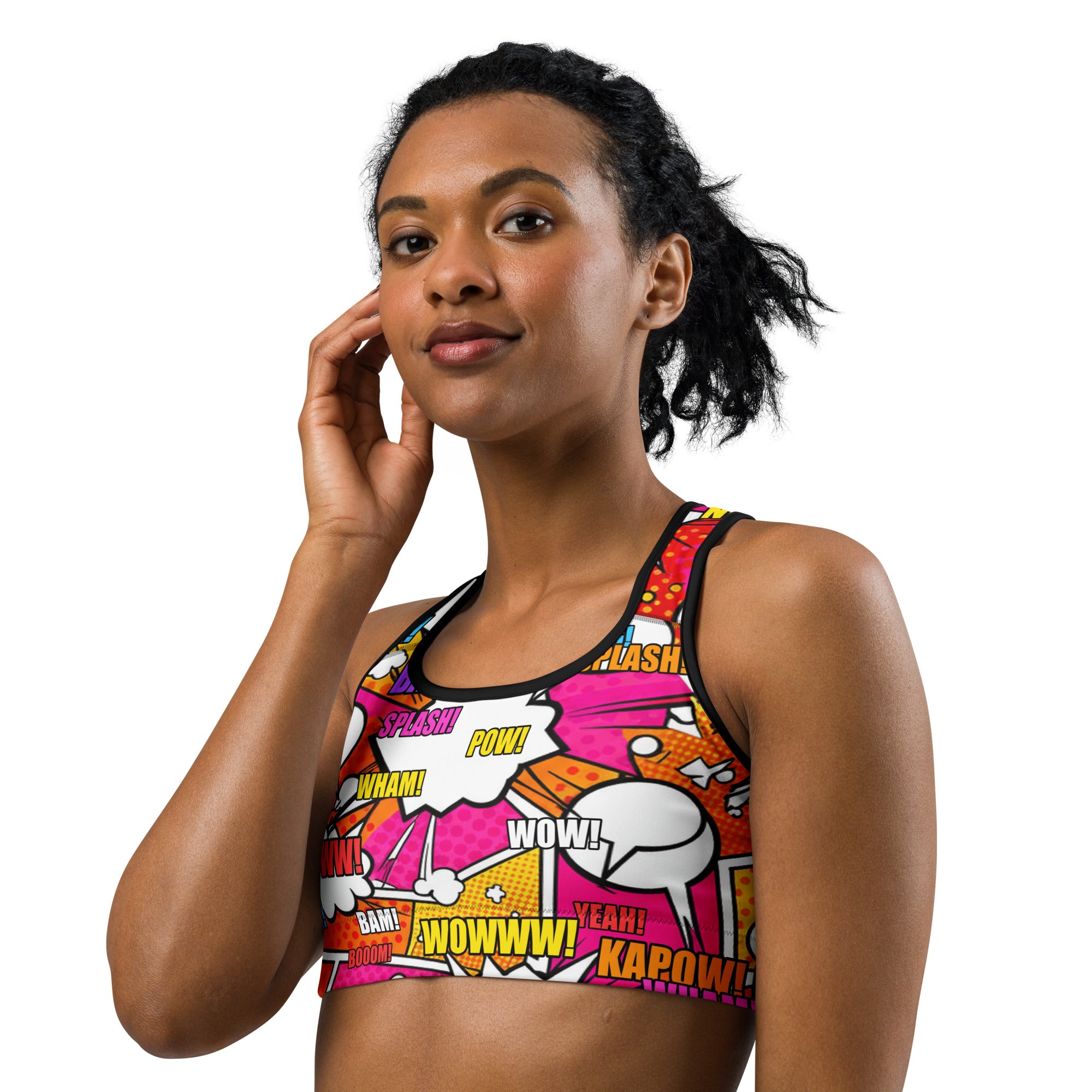 Comic Pop Sunset Orange Sports Bra | GearBunch