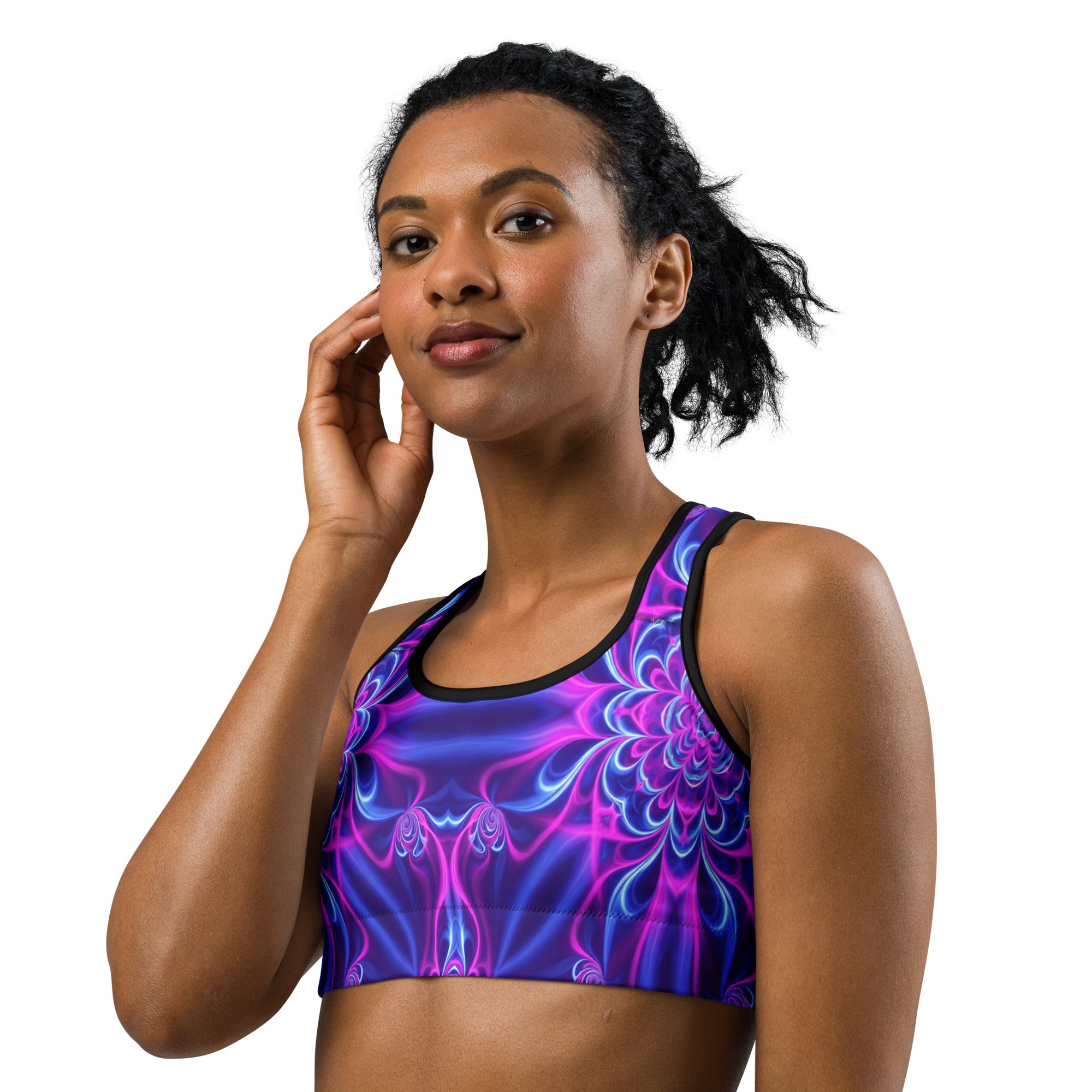 Psychedelic Ultraviolet Bloom Sports Bra | GearBunch