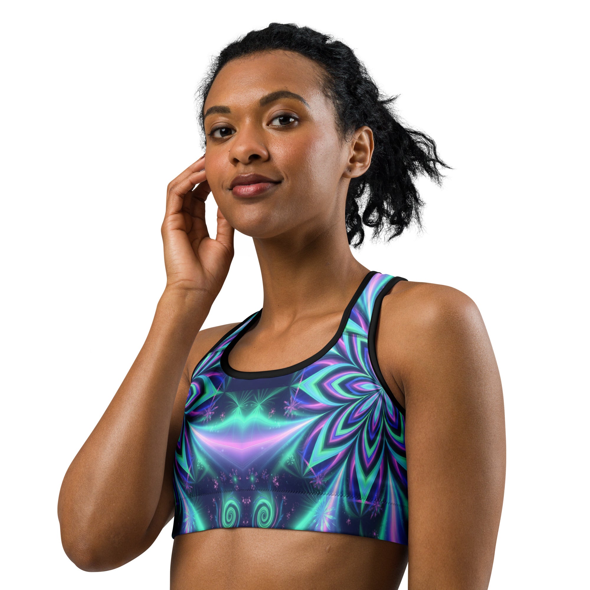 Psychedelic Northern Lights Sports Bra | GearBunch