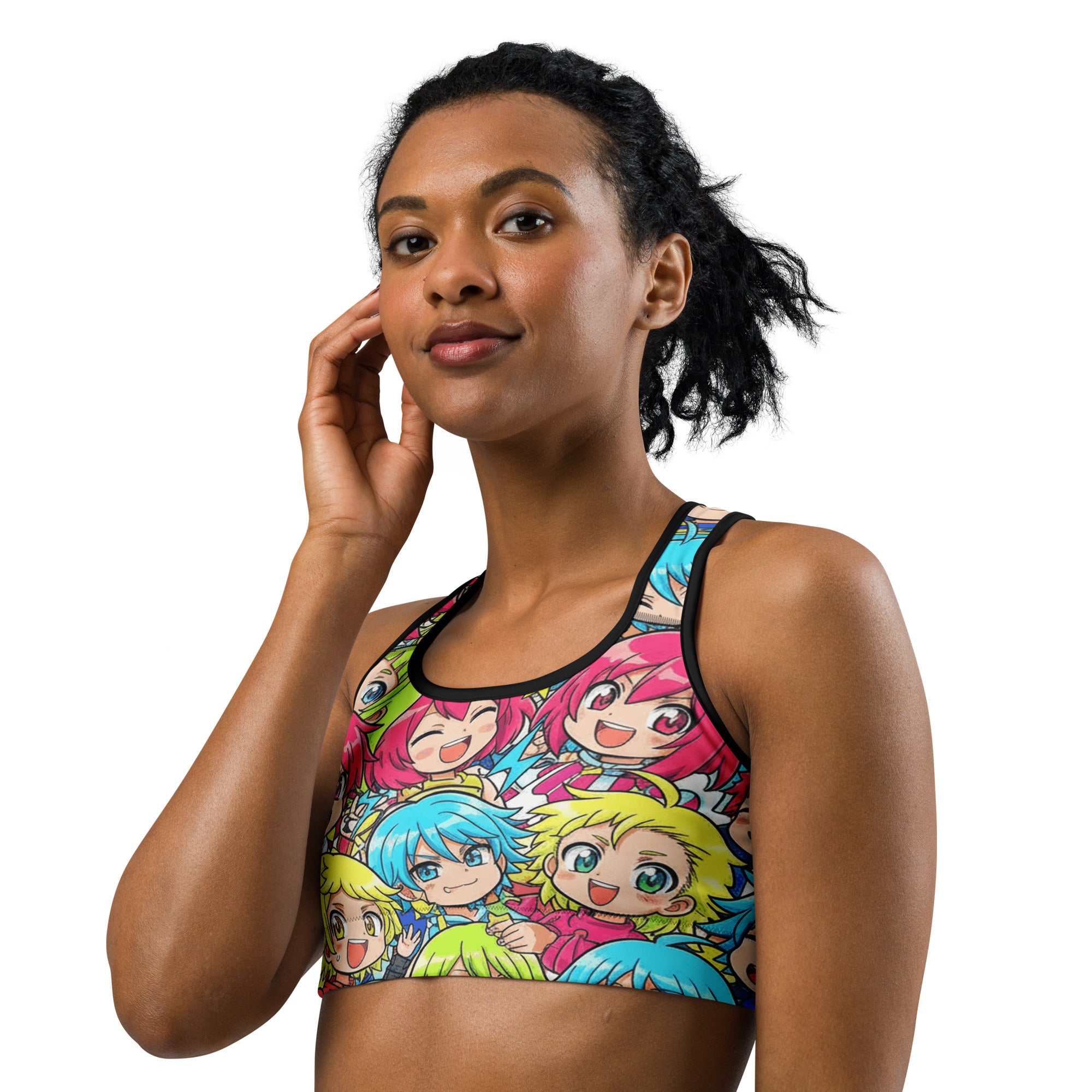 Anime Collage Chibi Party Sports Bra | GearBunch