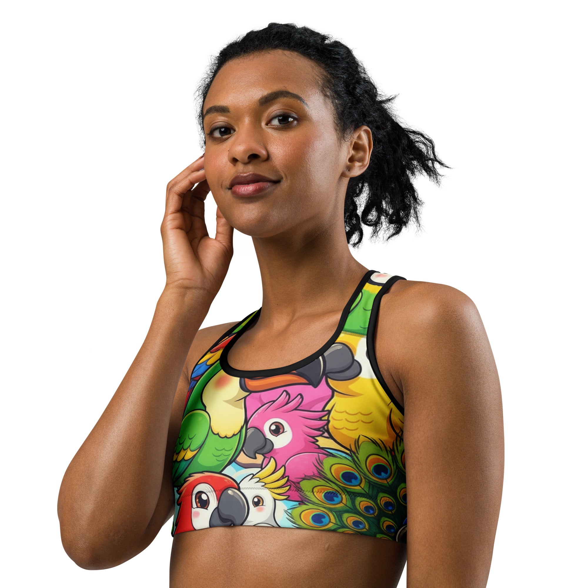 Vibrant Tropical Birds Sports Bra | GearBunch