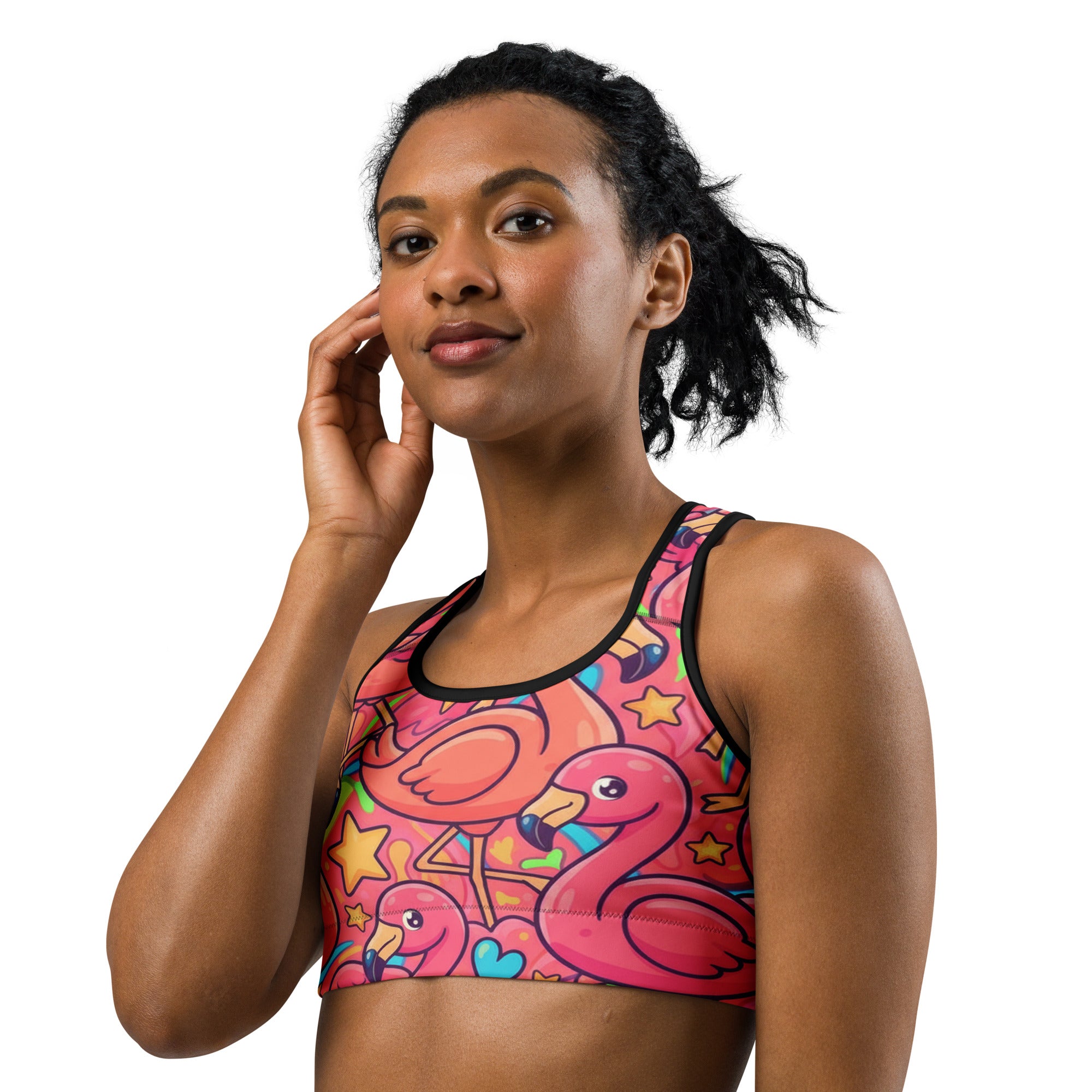 Vibrant Flamingo Flock Sports Bra | GearBunch