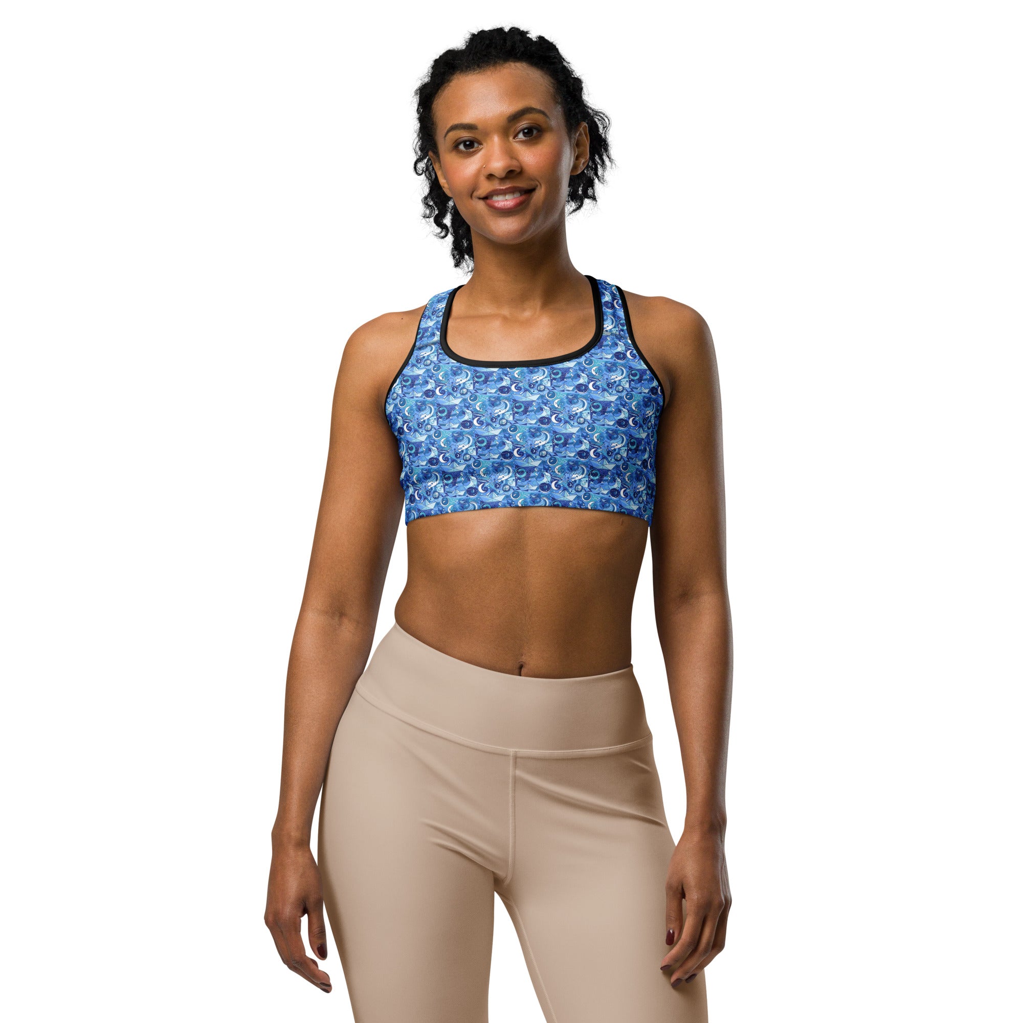 Women's illusionary boat ride sports bra front view