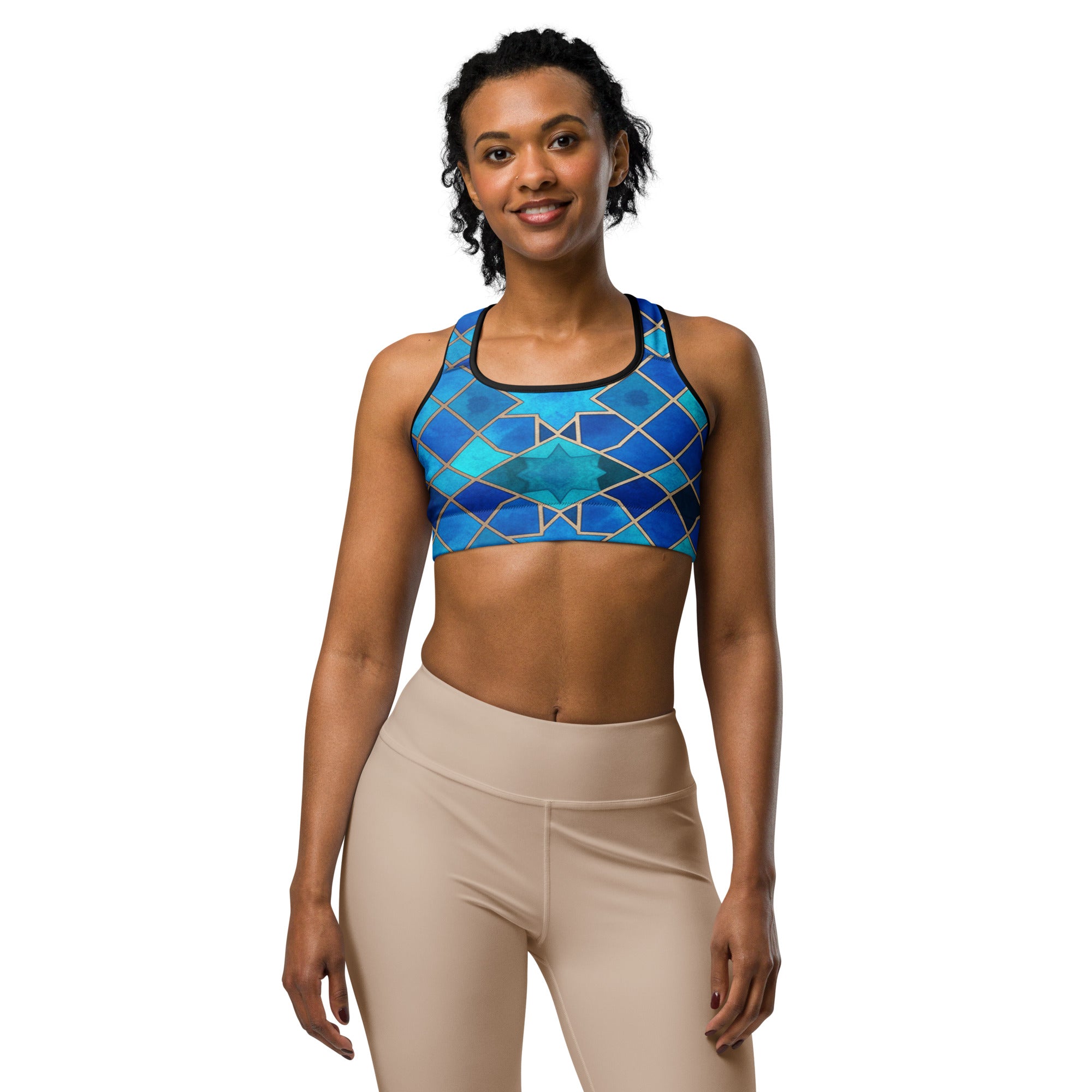 Women's arabic sapphire bronze sports bra front view