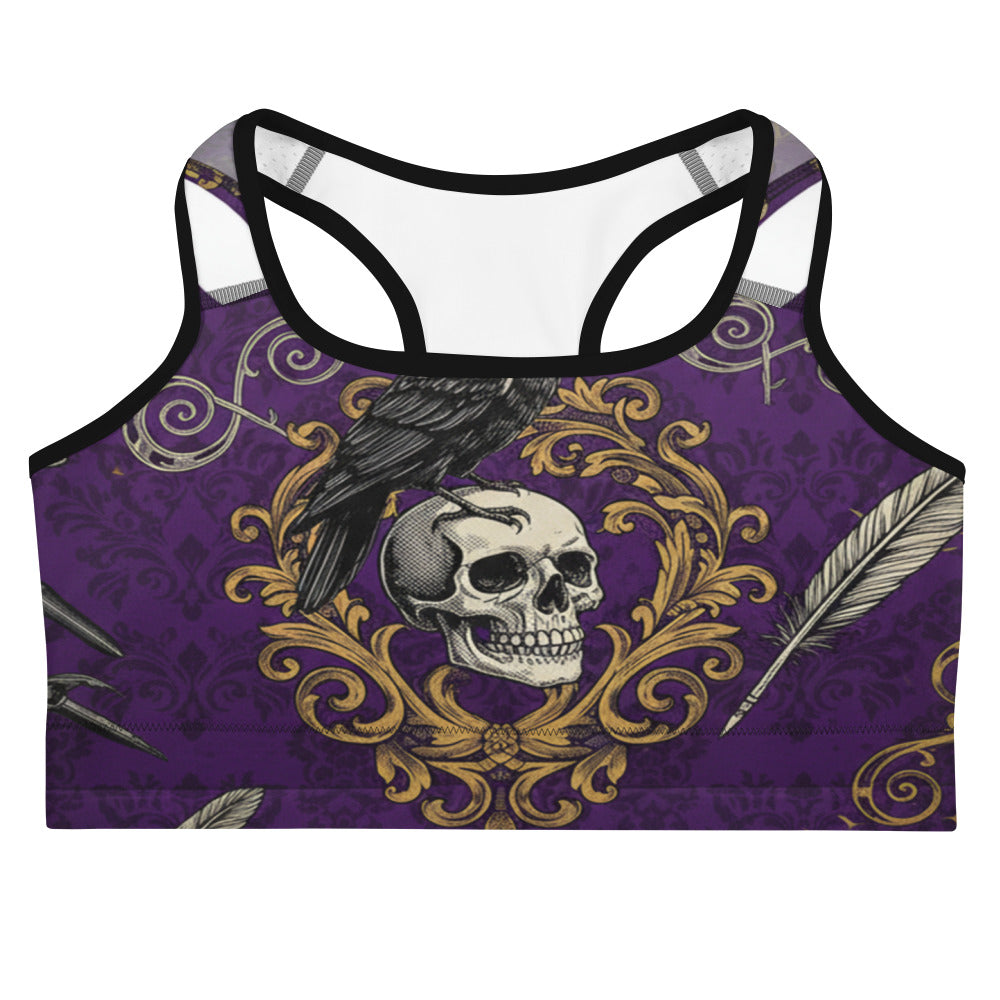 Women's raven damask sports bra front view