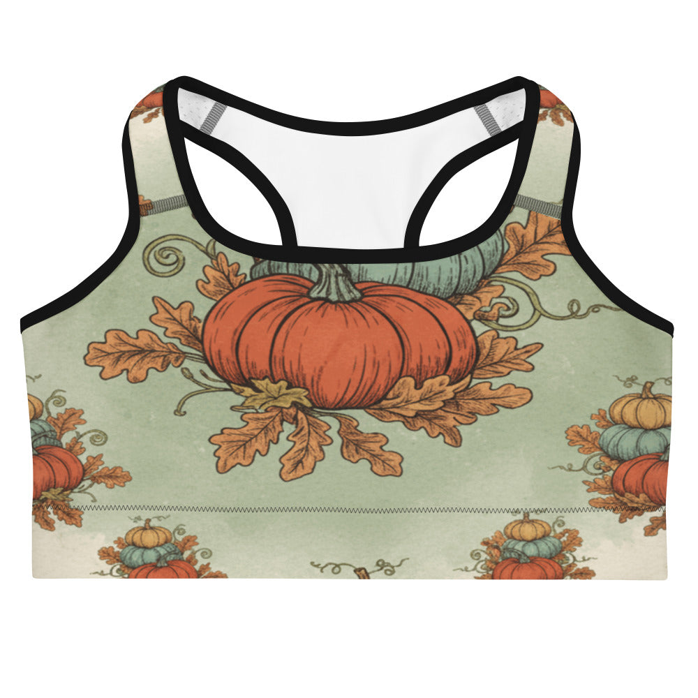 Women's pumpkin patch printed sports bra front view