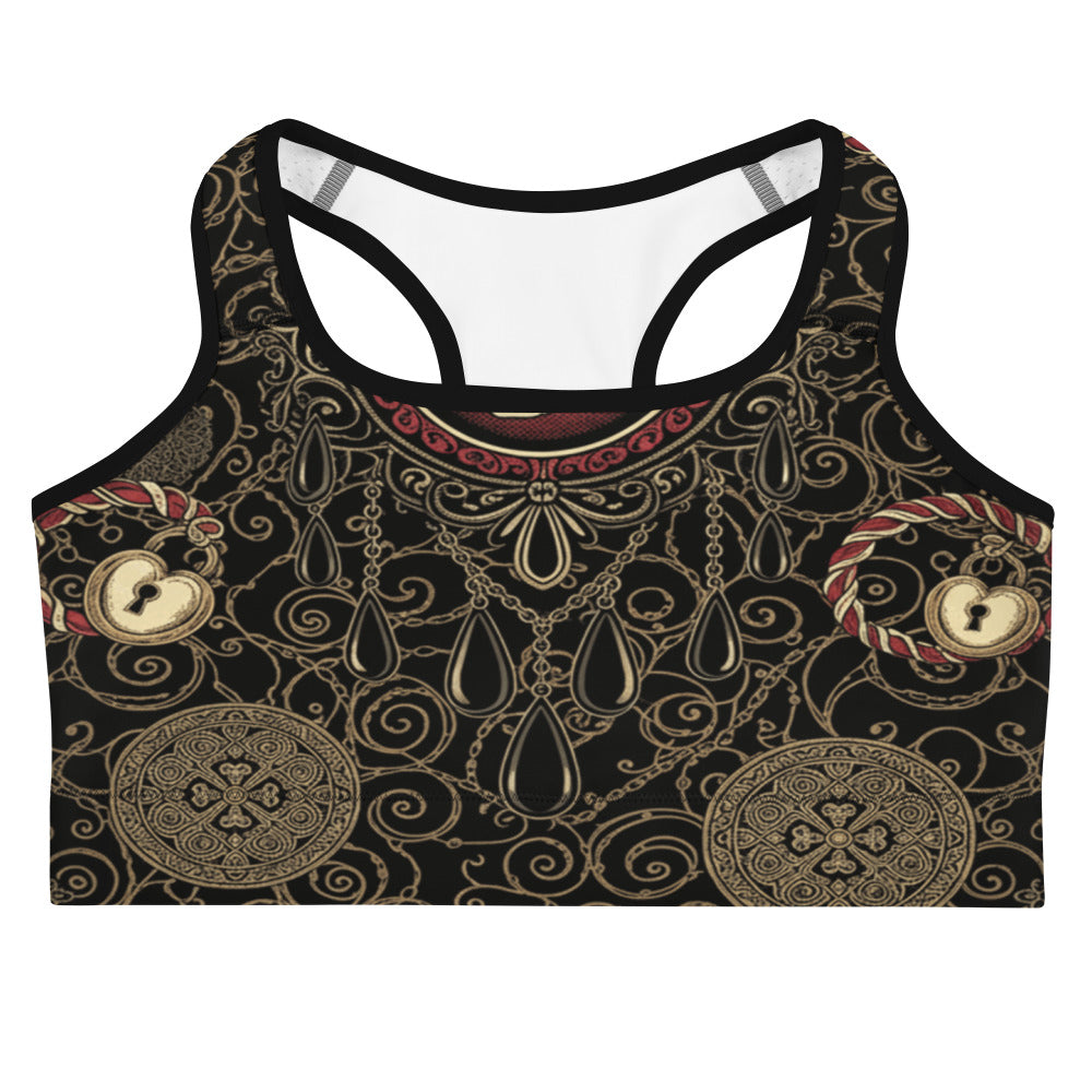 Women's victorian mourning lace sports bra front view